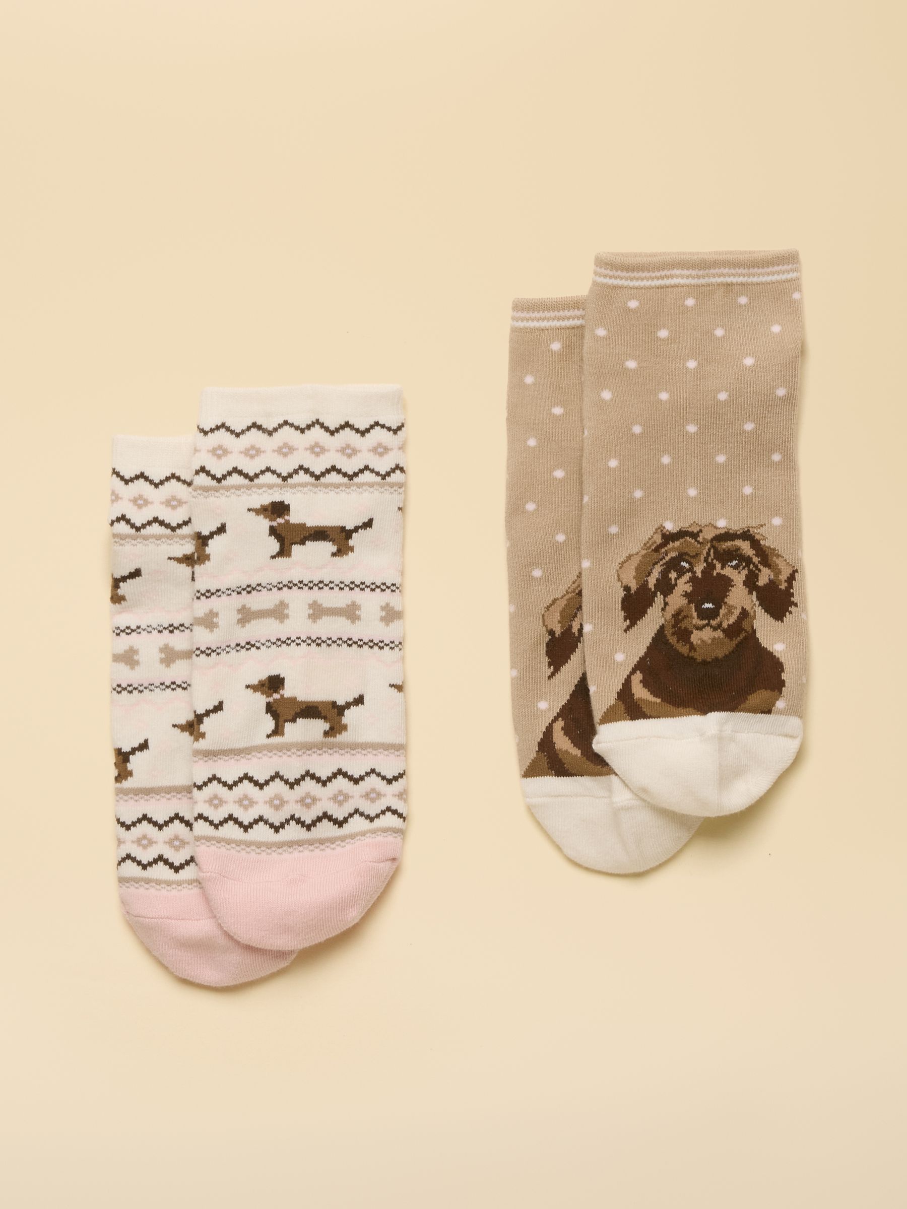 Women's Rilla Neutral & Pink Dog Trainer Socks 2 Pack  (size 4-8) - Image 1 of 3