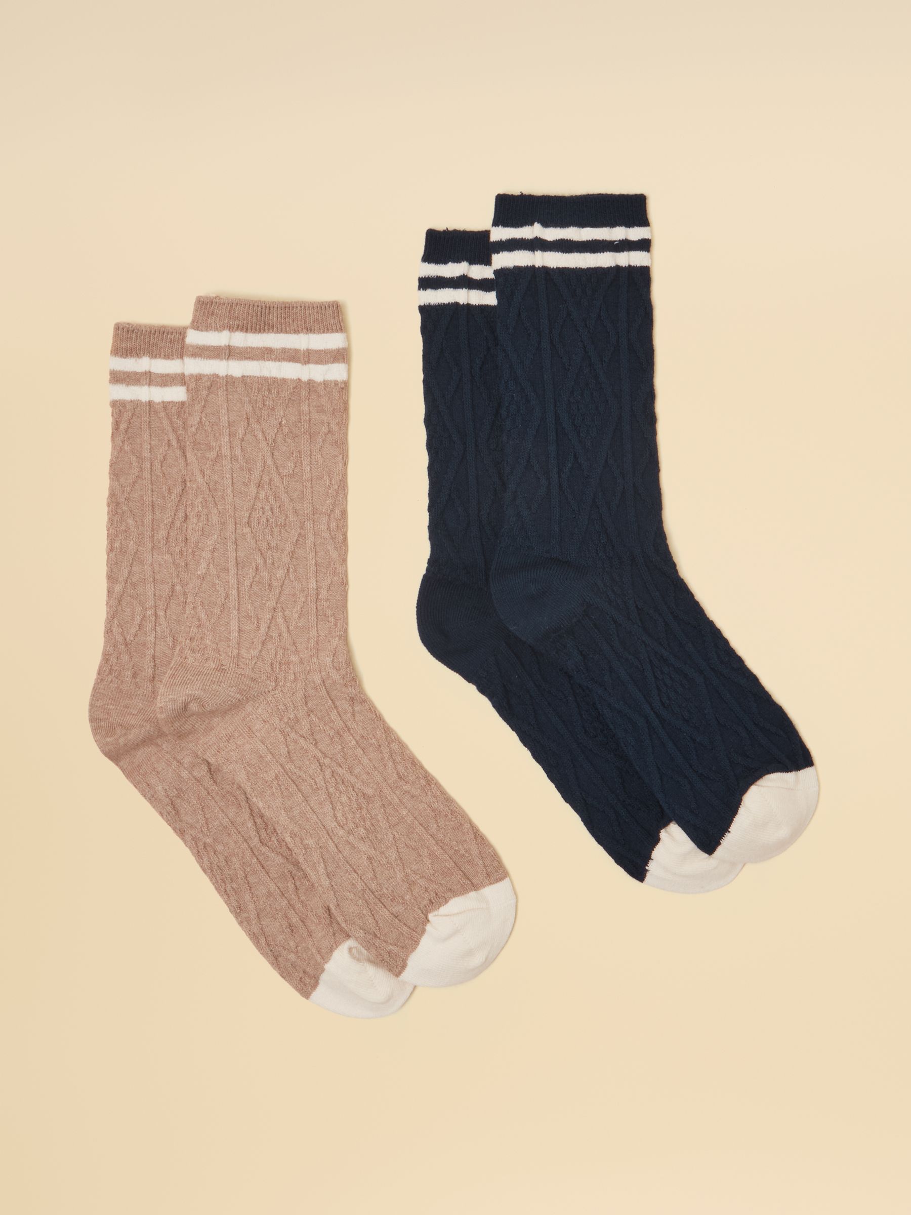 Cable Knit Oat & Navy Tennis Socks 2-Pack - Image 1 of 3