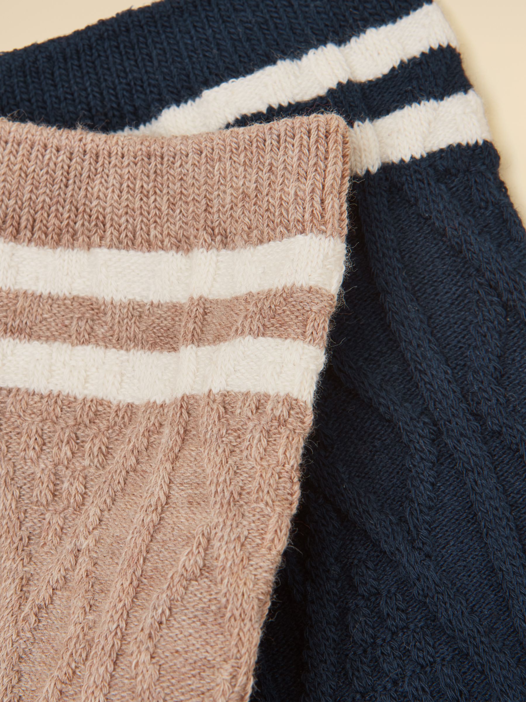 Cable Knit Oat & Navy Tennis Socks 2-Pack - Image 2 of 3