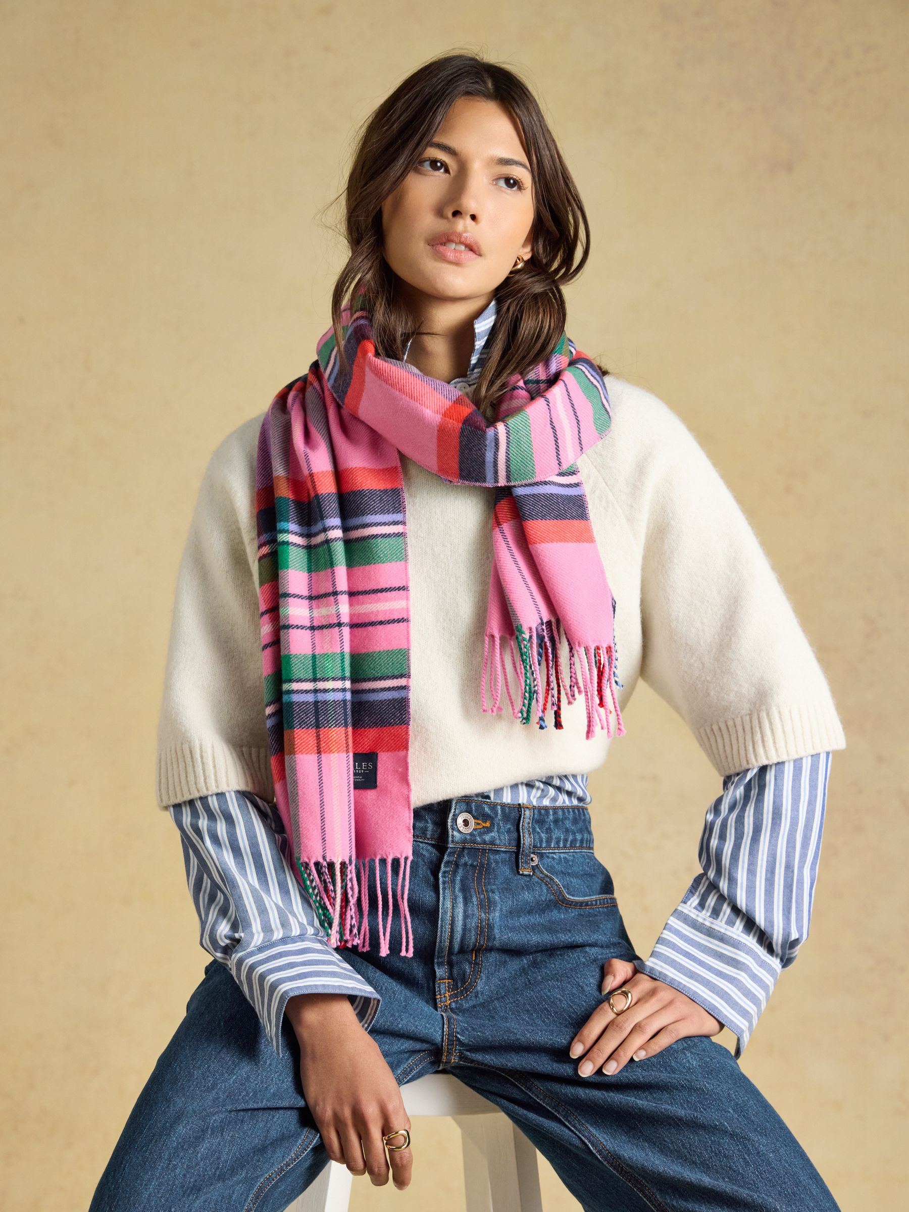 Langtree Pink & Green Check Scarf - Image 2 of 6