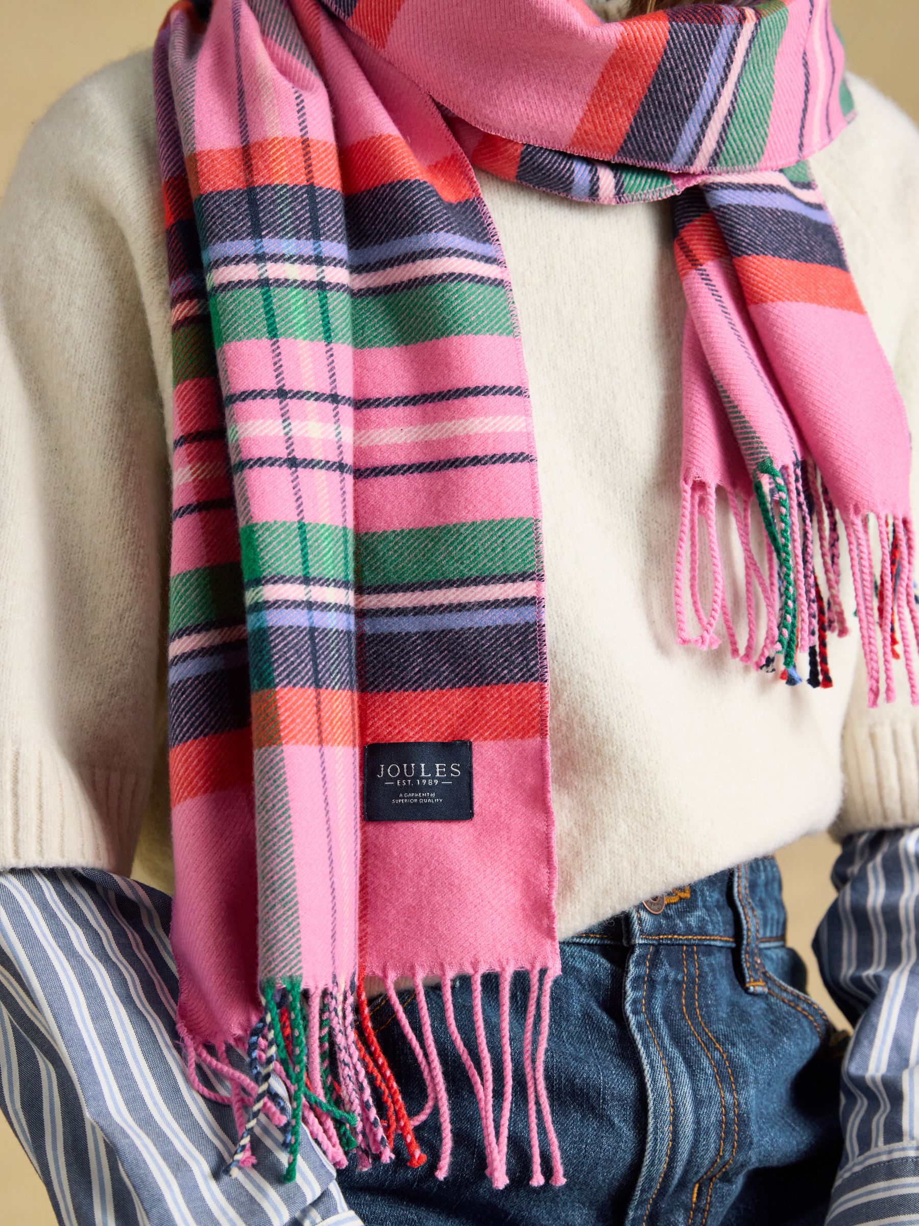 Langtree Pink & Green Check Scarf - Image 3 of 6