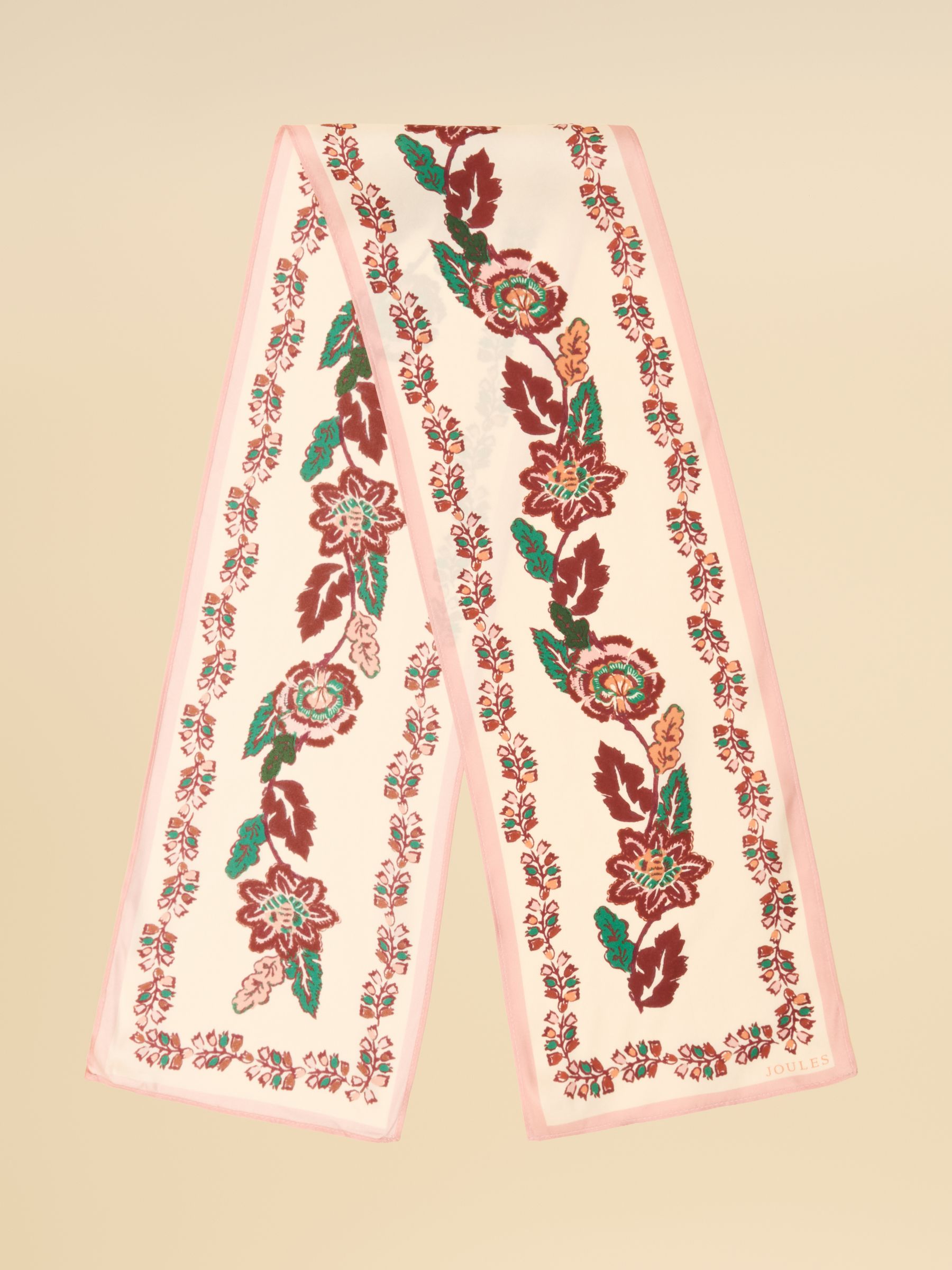 Highgrove Ecru Floral 100% Silk Skinny Scarf - Image 1 of 6