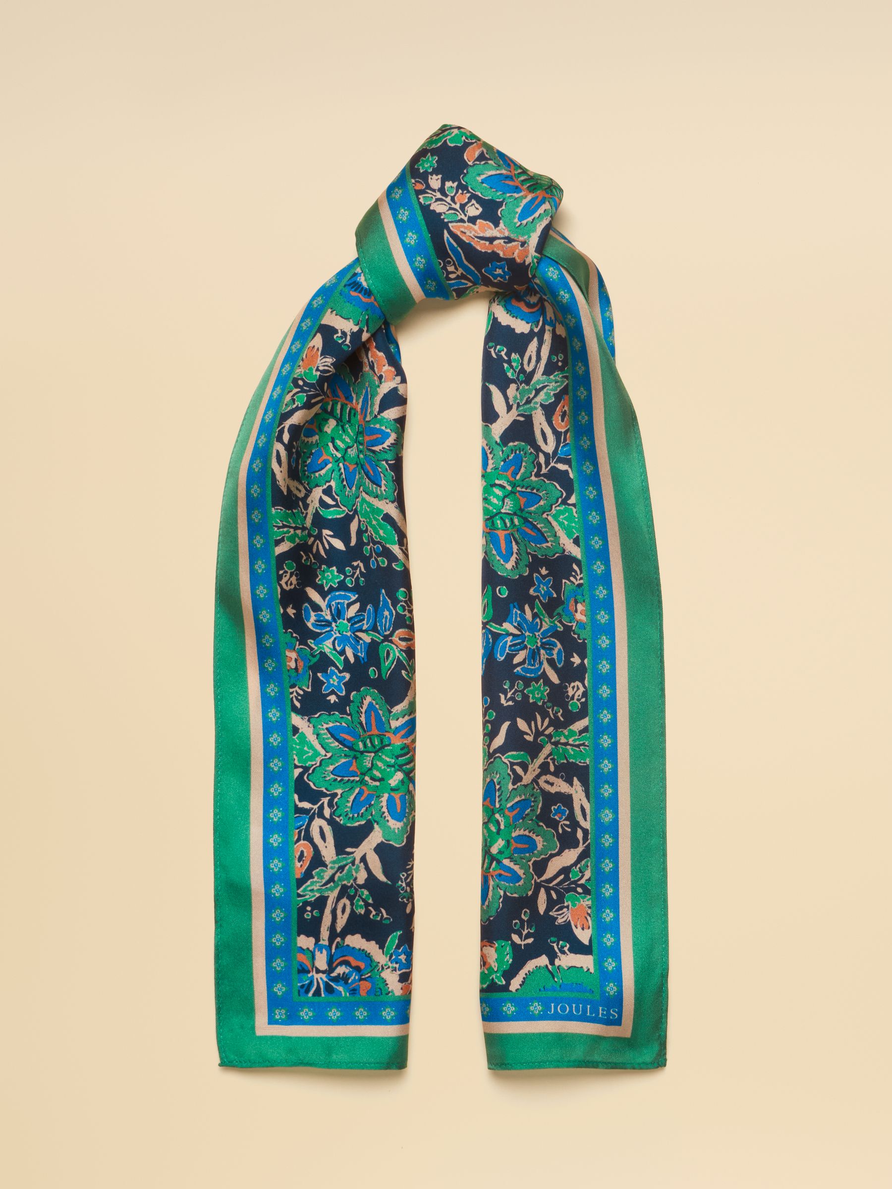 Highgrove Green Blue Floral 100% Silk Skinny Scarf - Image 1 of 5 Highgrove Green Blue Floral 100% Silk Skinny Scarf - Image 1 of 5
