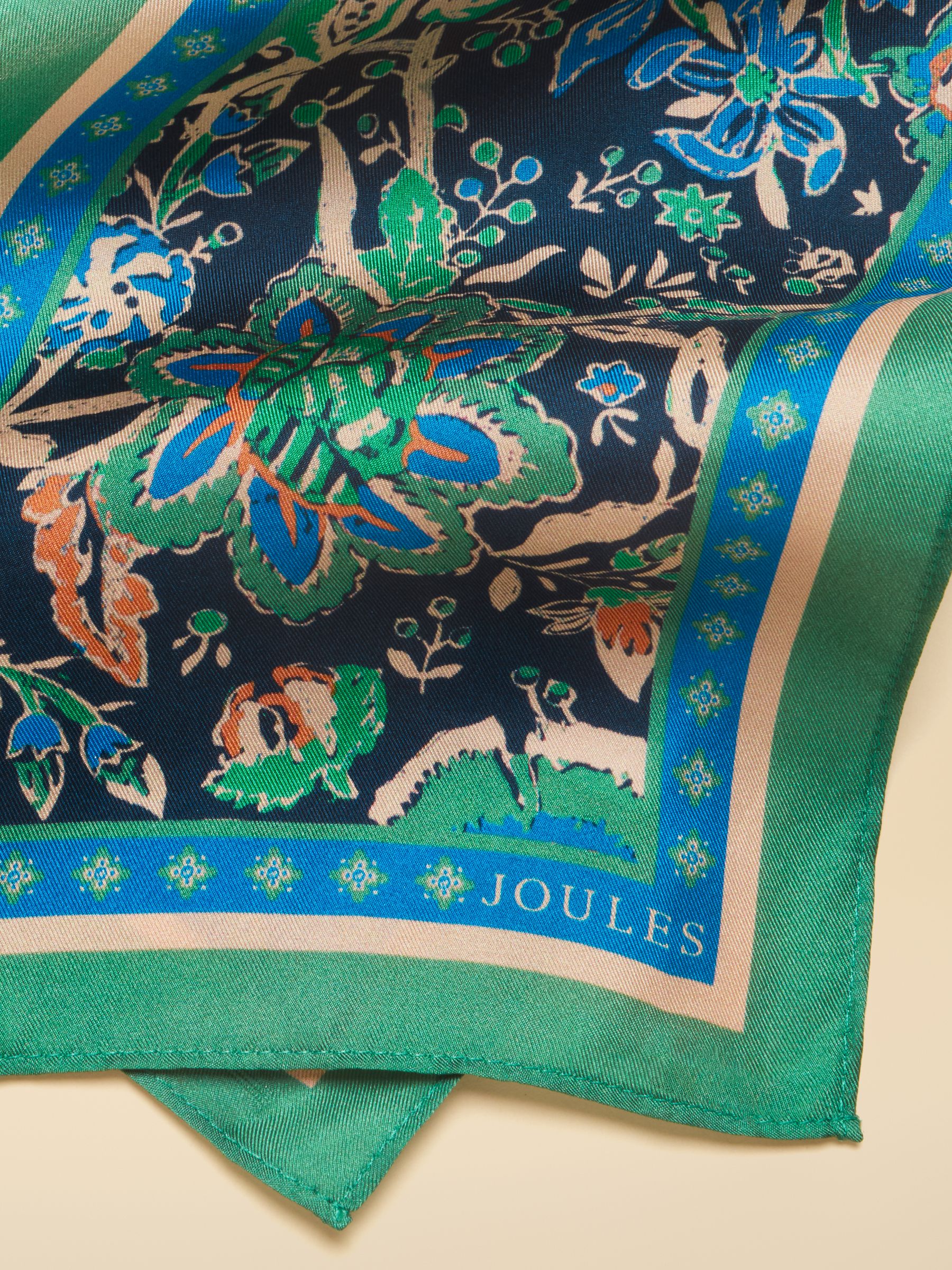 Highgrove Green Blue Floral 100% Silk Skinny Scarf - Image 4 of 5