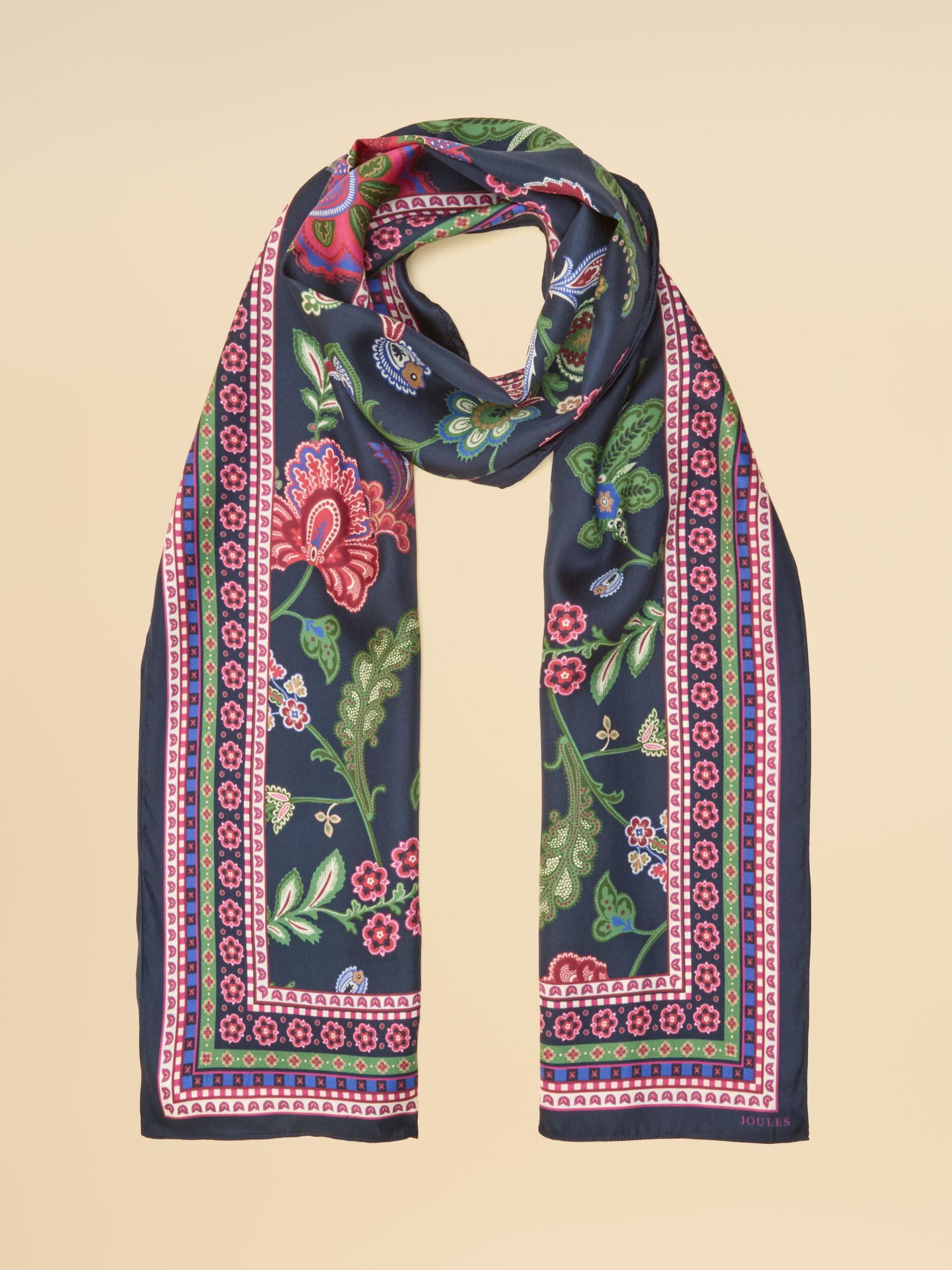 Windsor Navy & Pink Floral 100% Silk Large Rectangle Scarf - Image 1 of 6