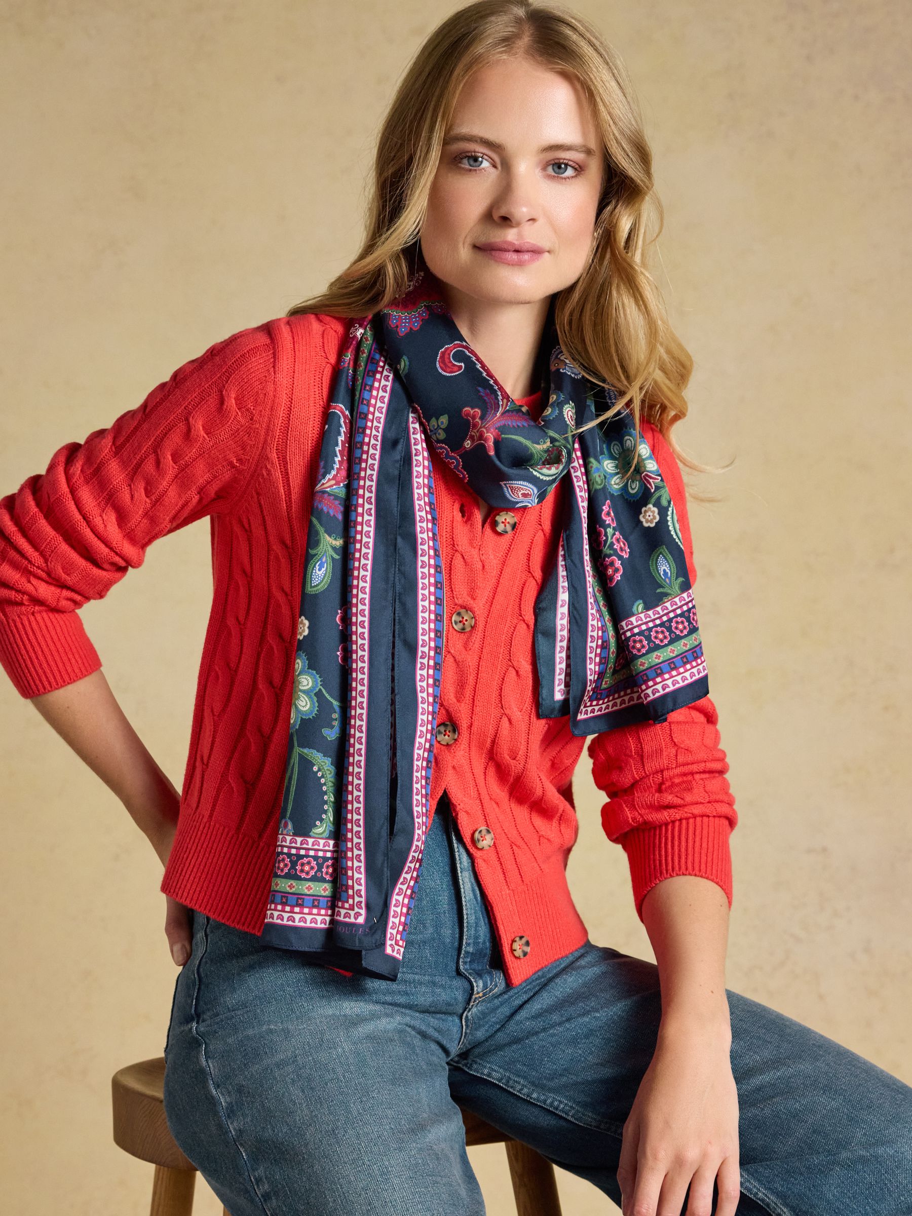 Windsor Navy & Pink Floral 100% Silk Large Rectangle Scarf - Image 3 of 6