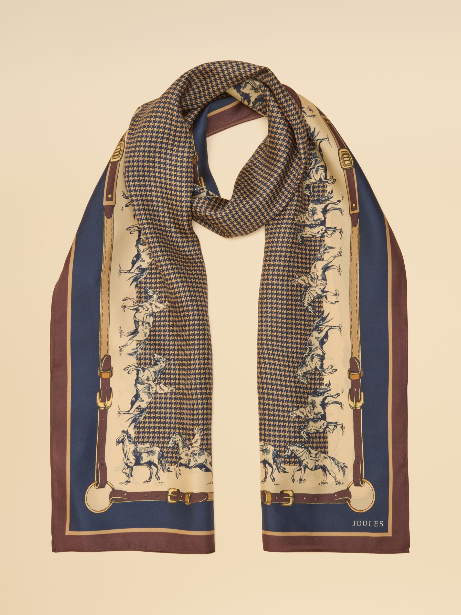 Windsor Navy & Neutral Equestrian 100% Silk Large Rectangle Scarf - Image 1 of 5