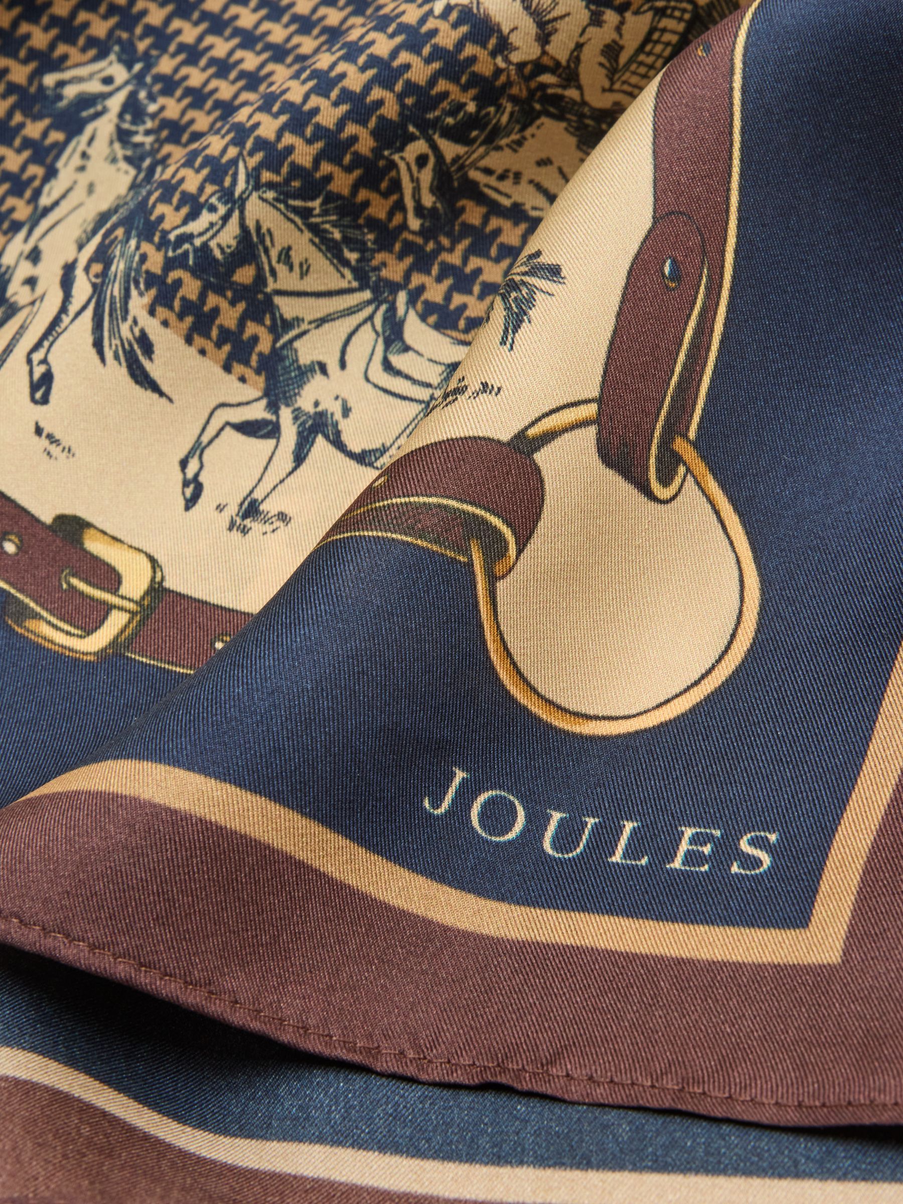 Windsor Navy & Neutral Equestrian 100% Silk Large Rectangle Scarf - Image 5 of 5