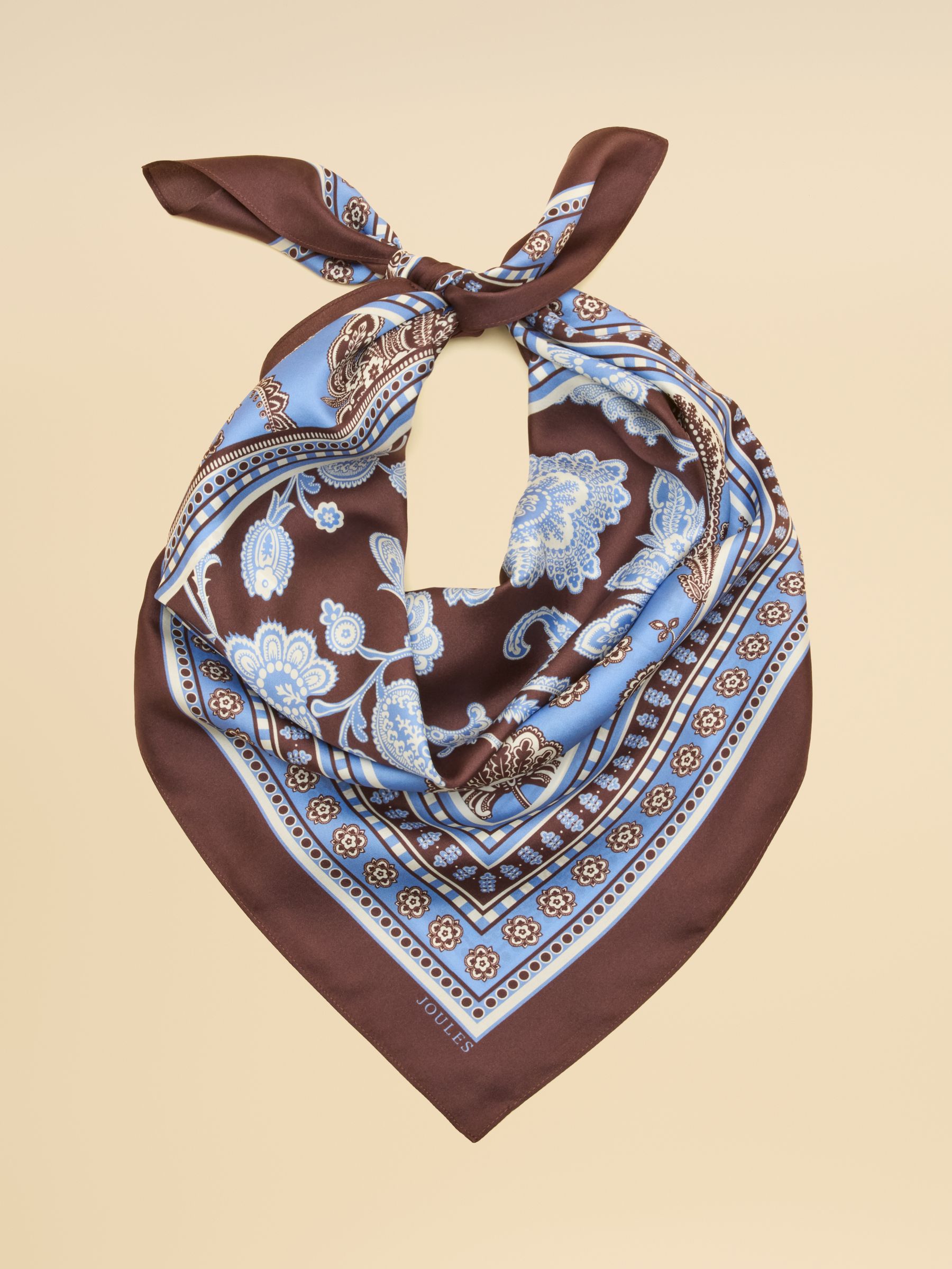 Bloomfield Blue Brown Floral Silk Square Scarf - Image 1 of 6 Bloomfield Blue Brown Floral Silk Square Scarf - Image 1 of 6