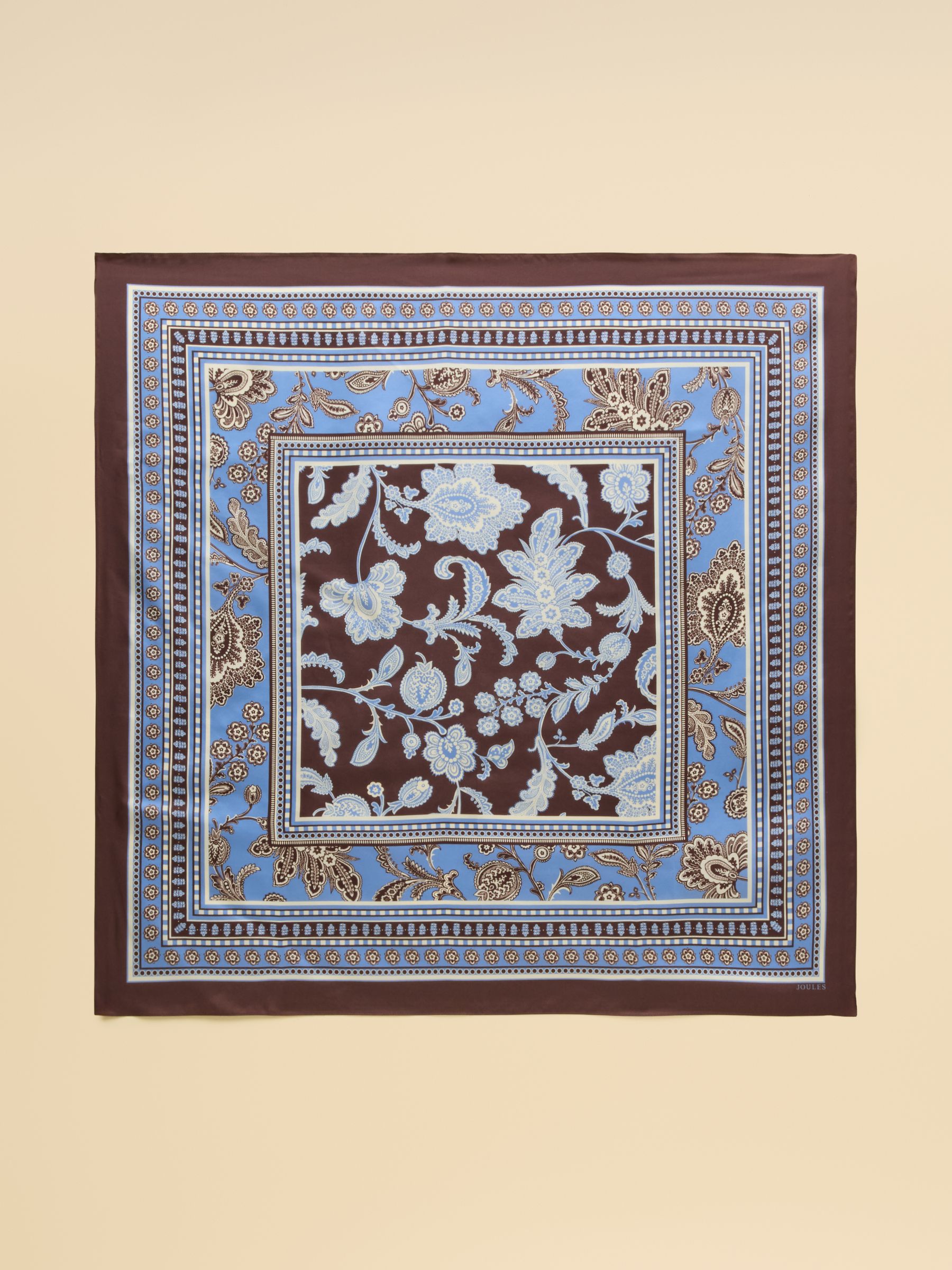 Bloomfield Blue Brown Floral Silk Square Scarf - Image 5 of 6