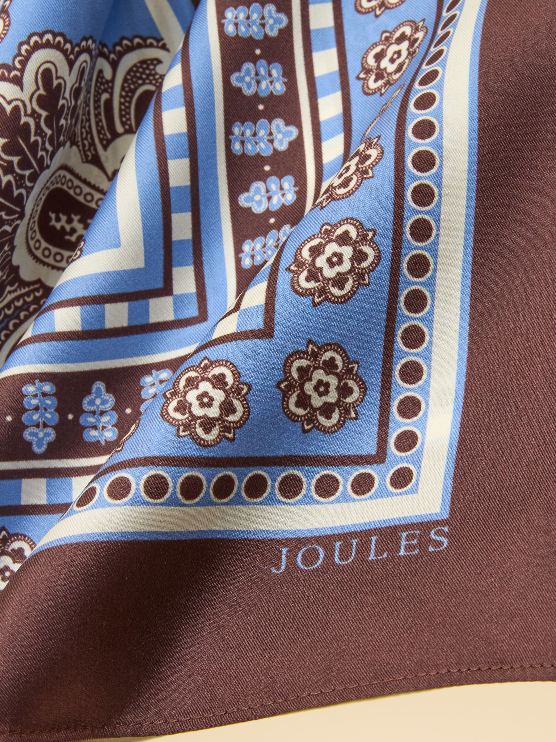 Bloomfield Blue Brown Floral Silk Square Scarf - Image 6 of 6