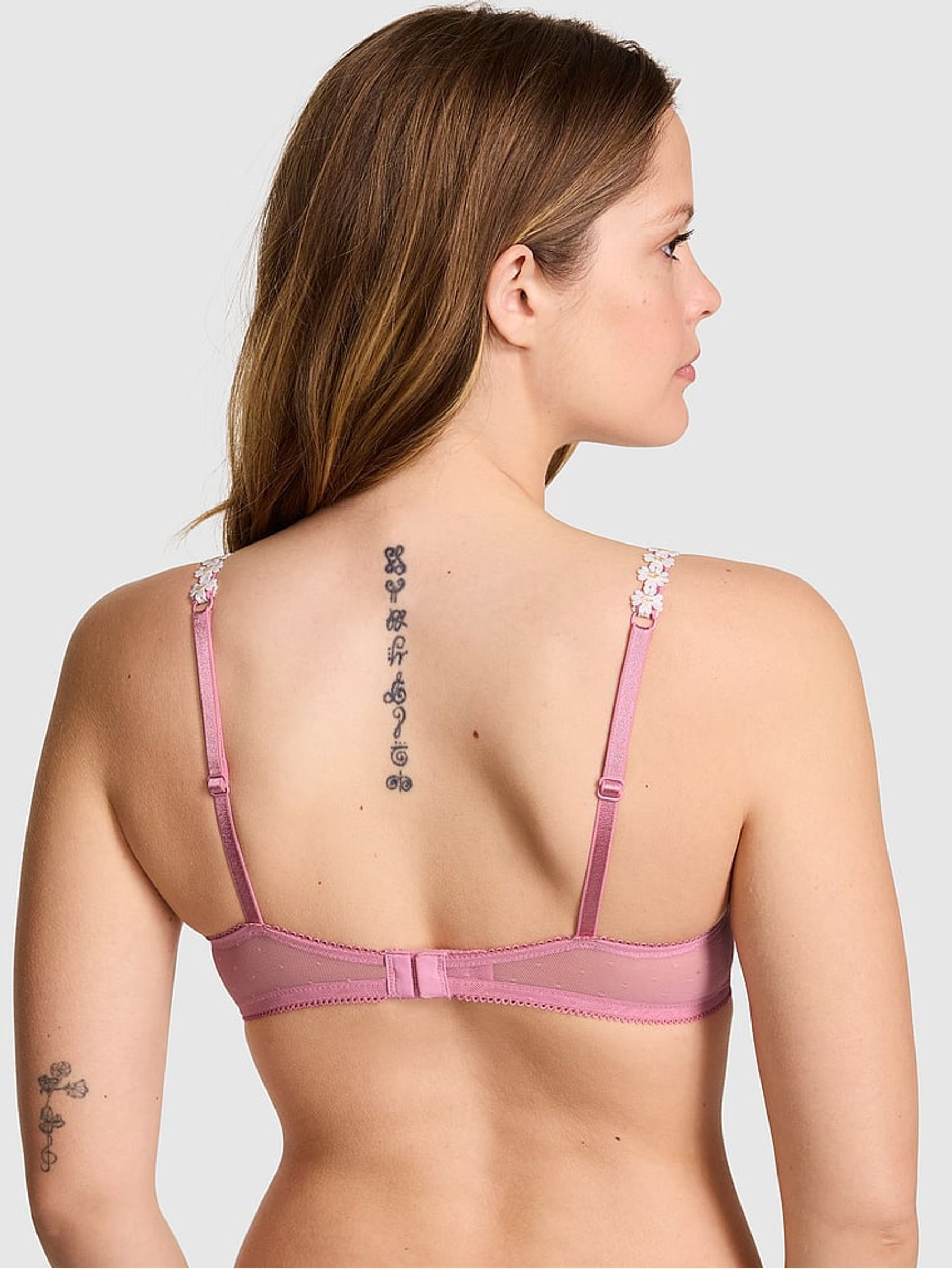 Cashmere Rose Pink Lightly Lined Balcony Daisy Embroidery Bra - Image 2 of 3