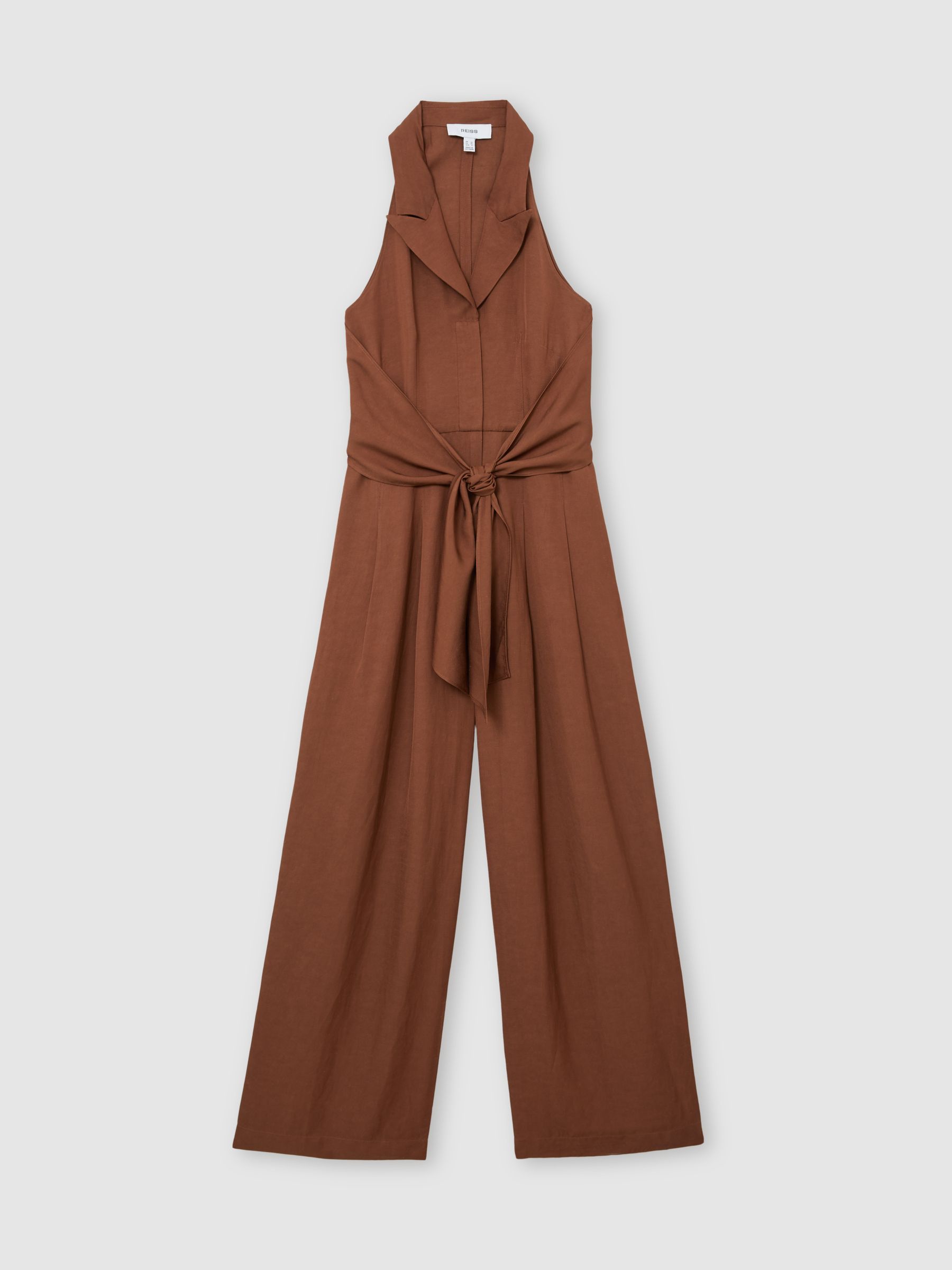 Petite Tie-Front Wide-Leg Jumpsuit with Linen in Rust Orange - image 1