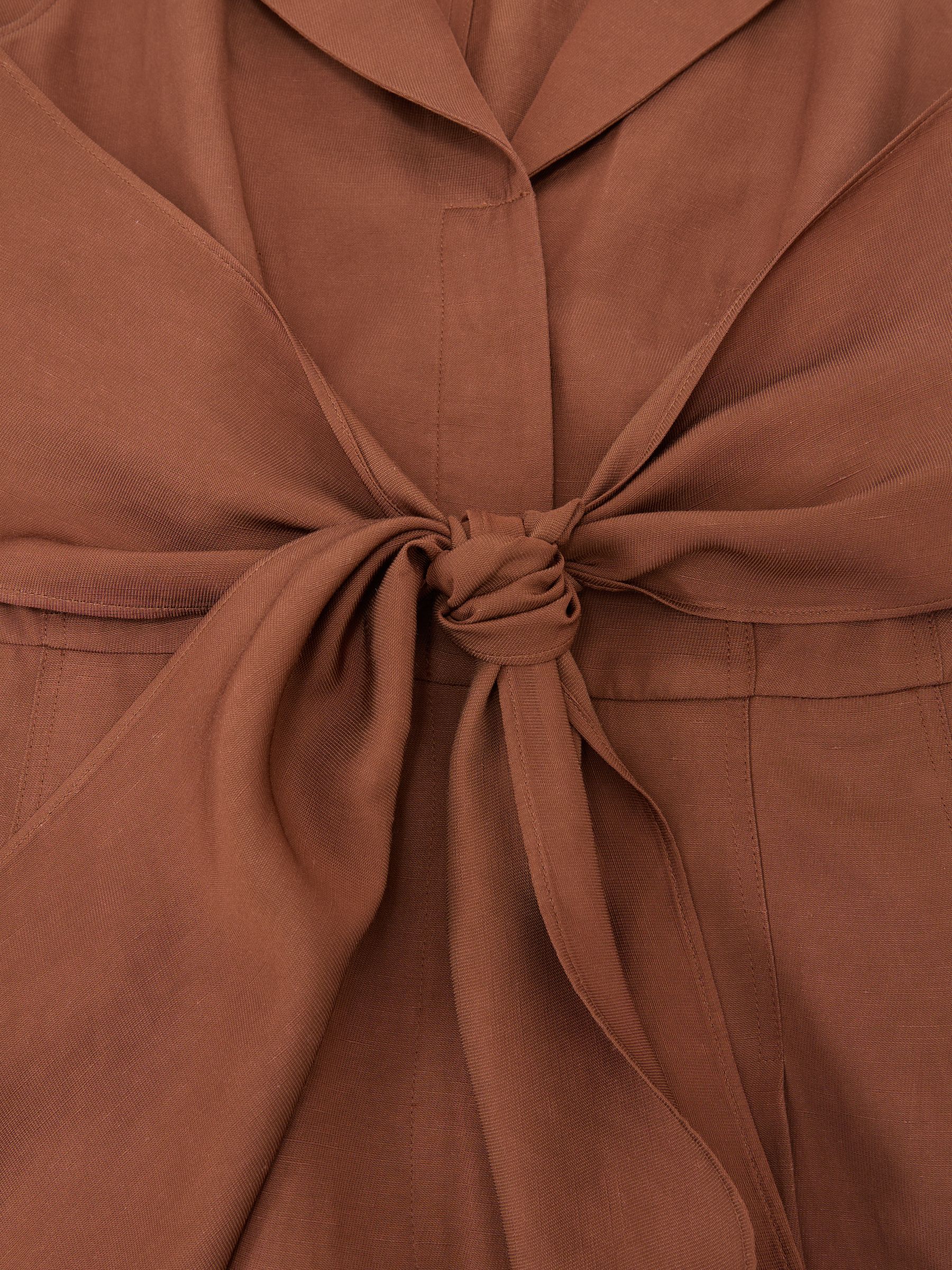 Petite Tie-Front Wide-Leg Jumpsuit with Linen in Rust Orange - Image 5 of 6
