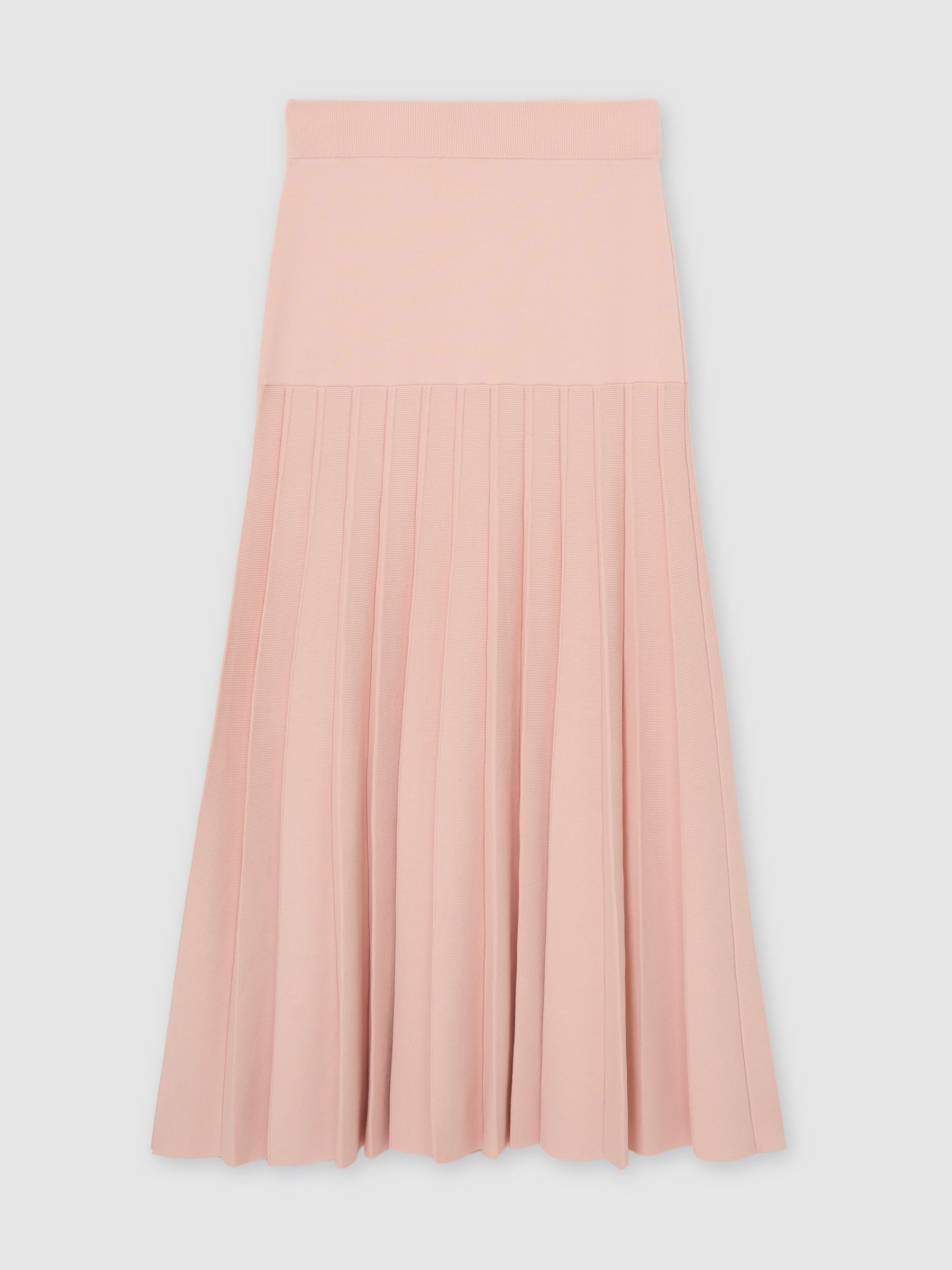 Knitted Stripe Pleated Midi Skirt in Pink