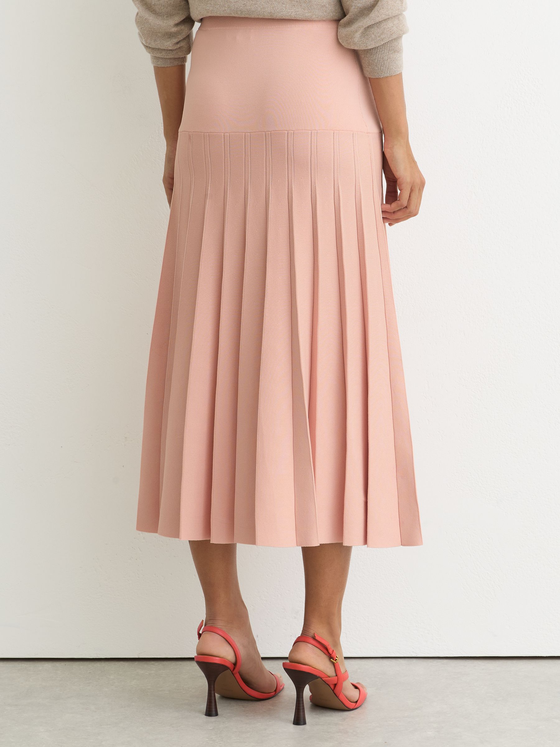 Knitted Stripe Pleated Midi Skirt in Pink - image 4