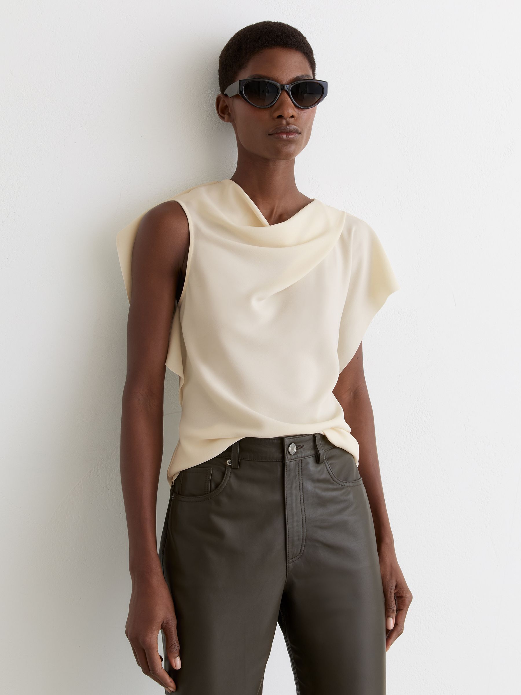 Asymmetric Drape-Neck Top in Ivory - image 2