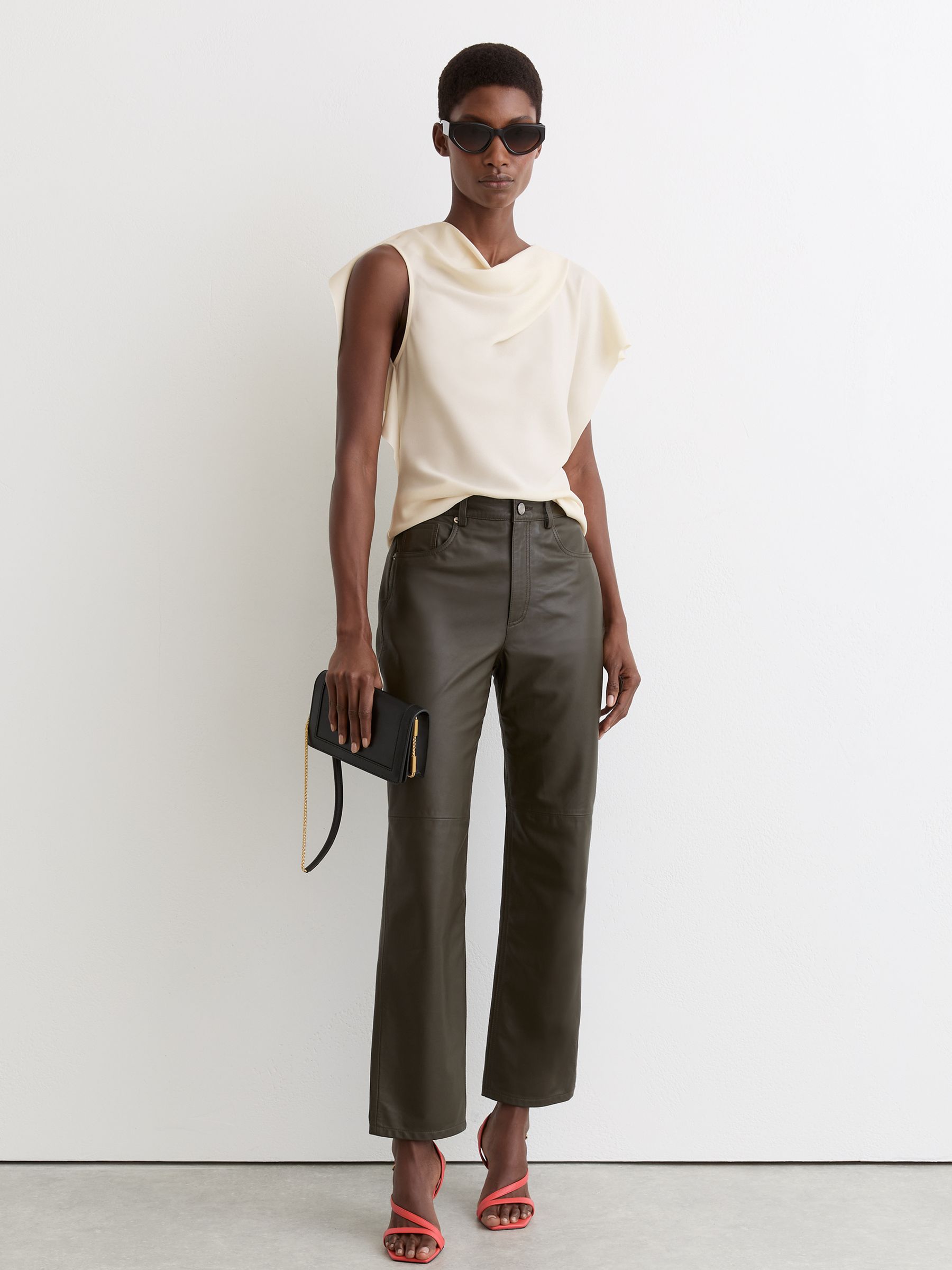Reiss Asymmetric Drape-Neck Top in Ivory | REISS