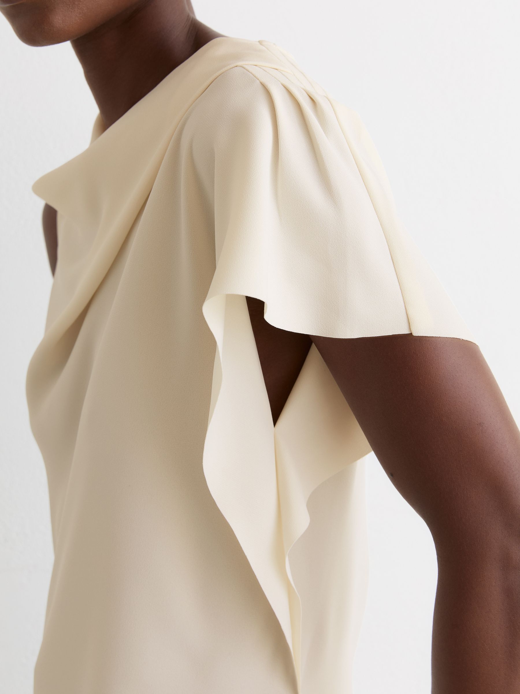 Asymmetric Drape-Neck Top in Ivory - Image 4 of 6