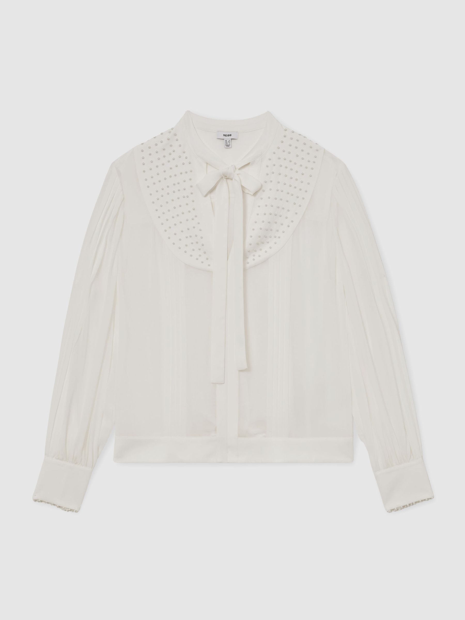 Georgette Tie-Neck Beaded Blouse in Ivory - image 1