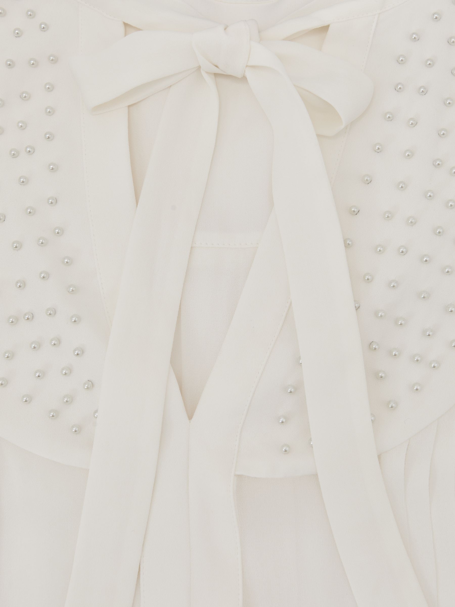 Georgette Tie-Neck Beaded Blouse in Ivory - image 3