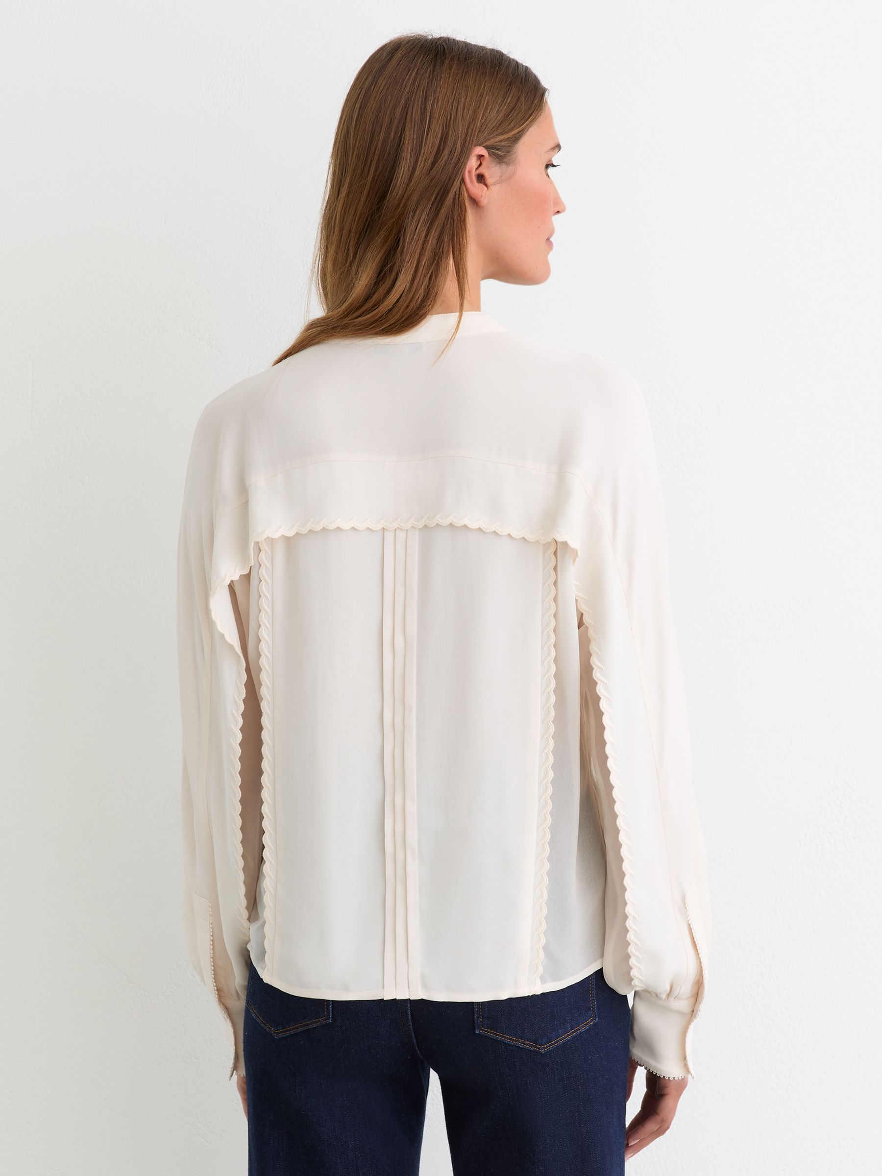 Pleated Embroidered Long-Sleeve Blouse in Pale Pink - image 3