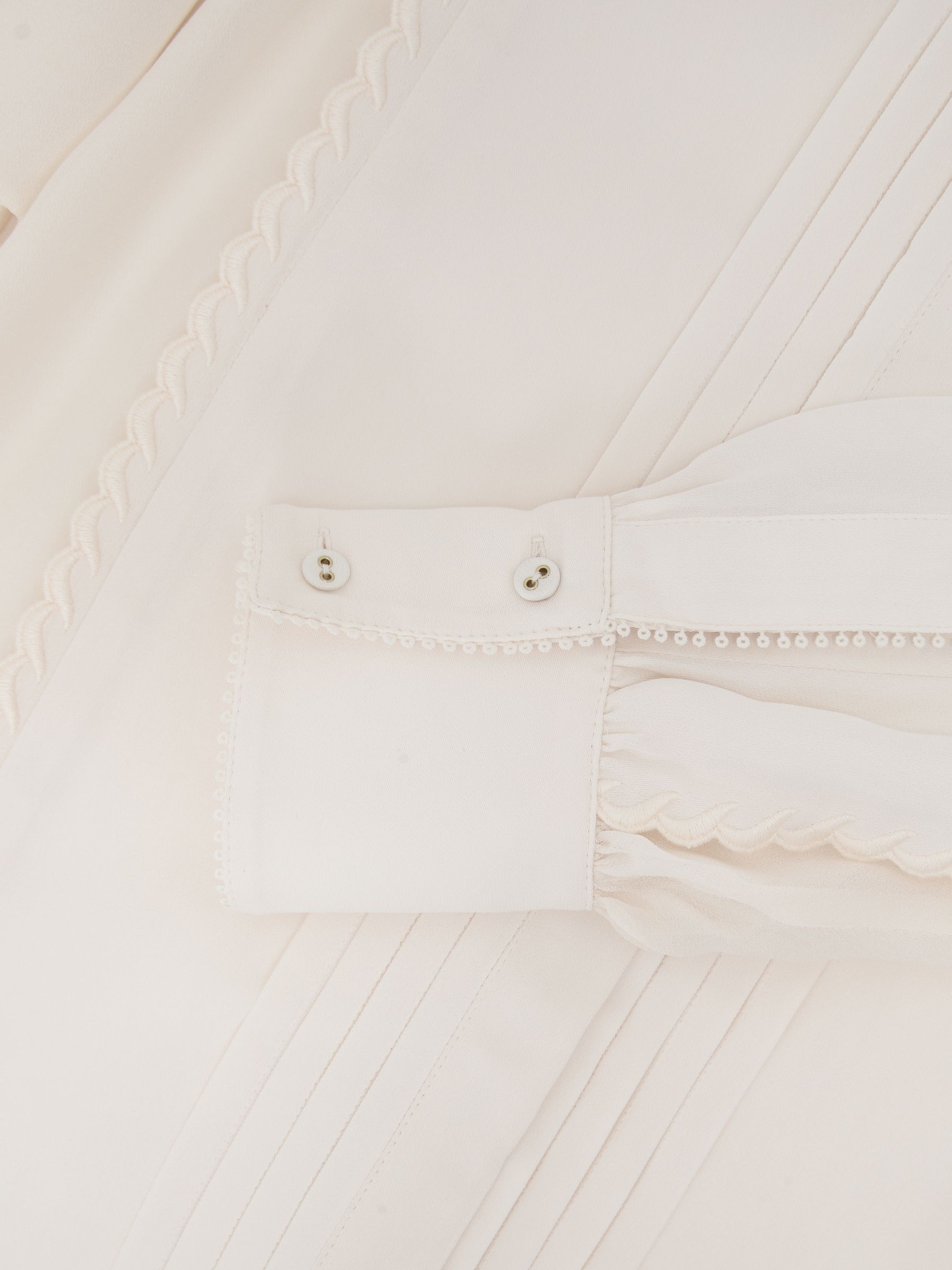 Pleated Embroidered Long-Sleeve Blouse in Pale Pink - image 5