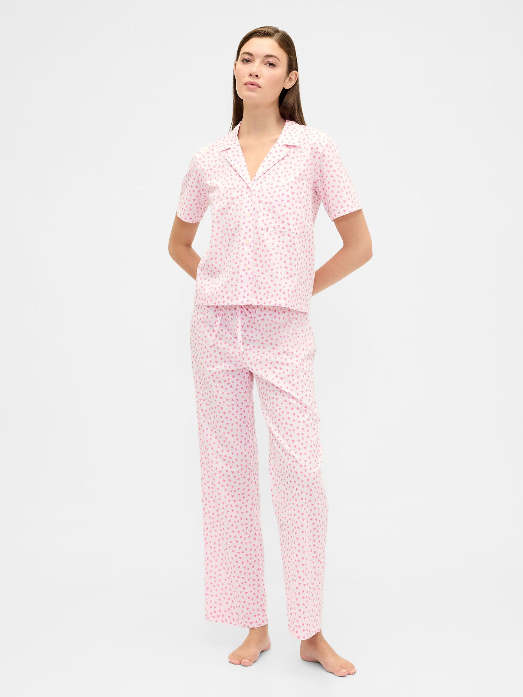 Pink Hearts Print Poplin Pyjama Bottoms - Image 1 of 4