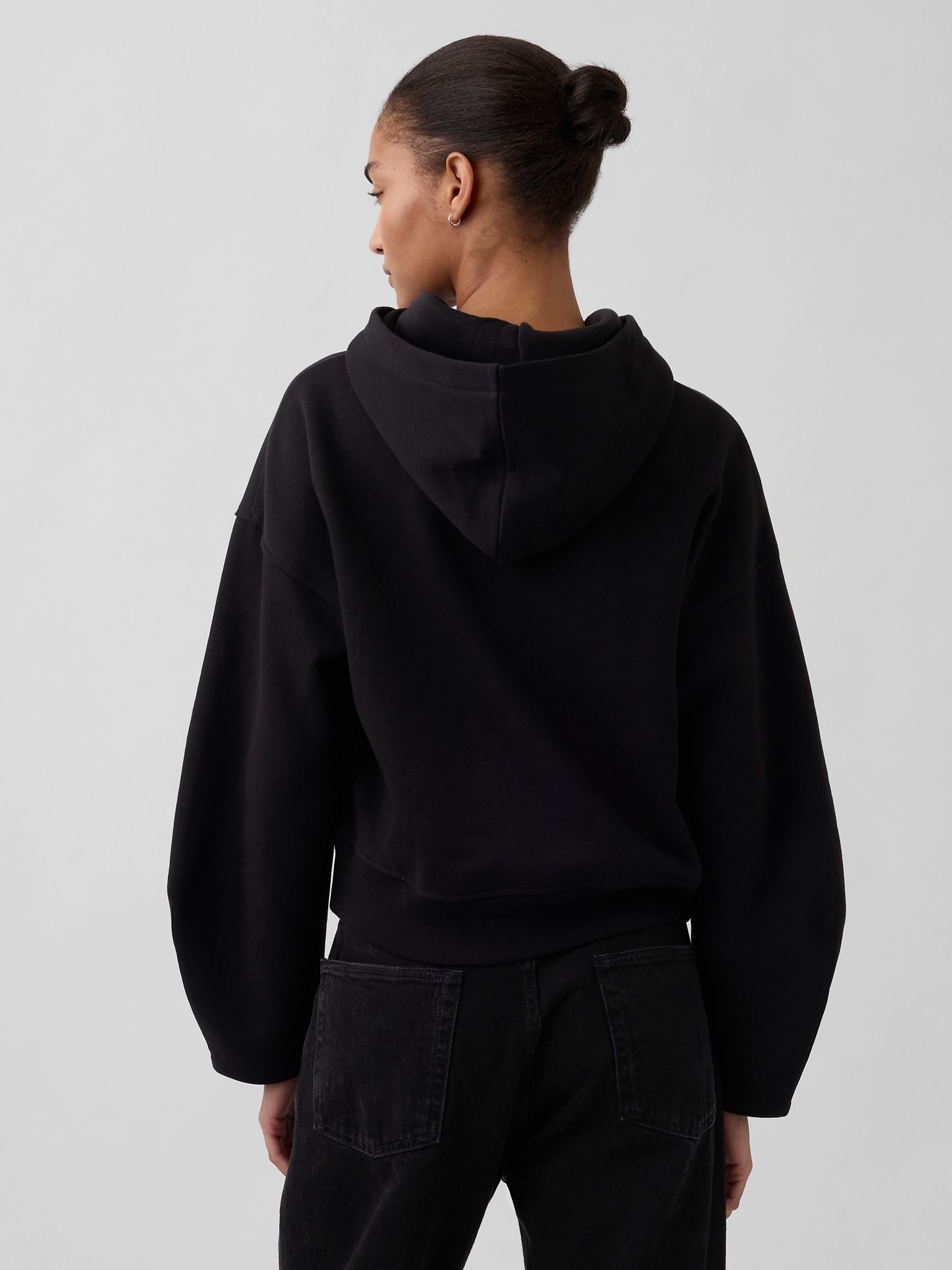 Black VintageSoft Oversized Lantern-Sleeve Crop Hoodie - Image 2 of 4