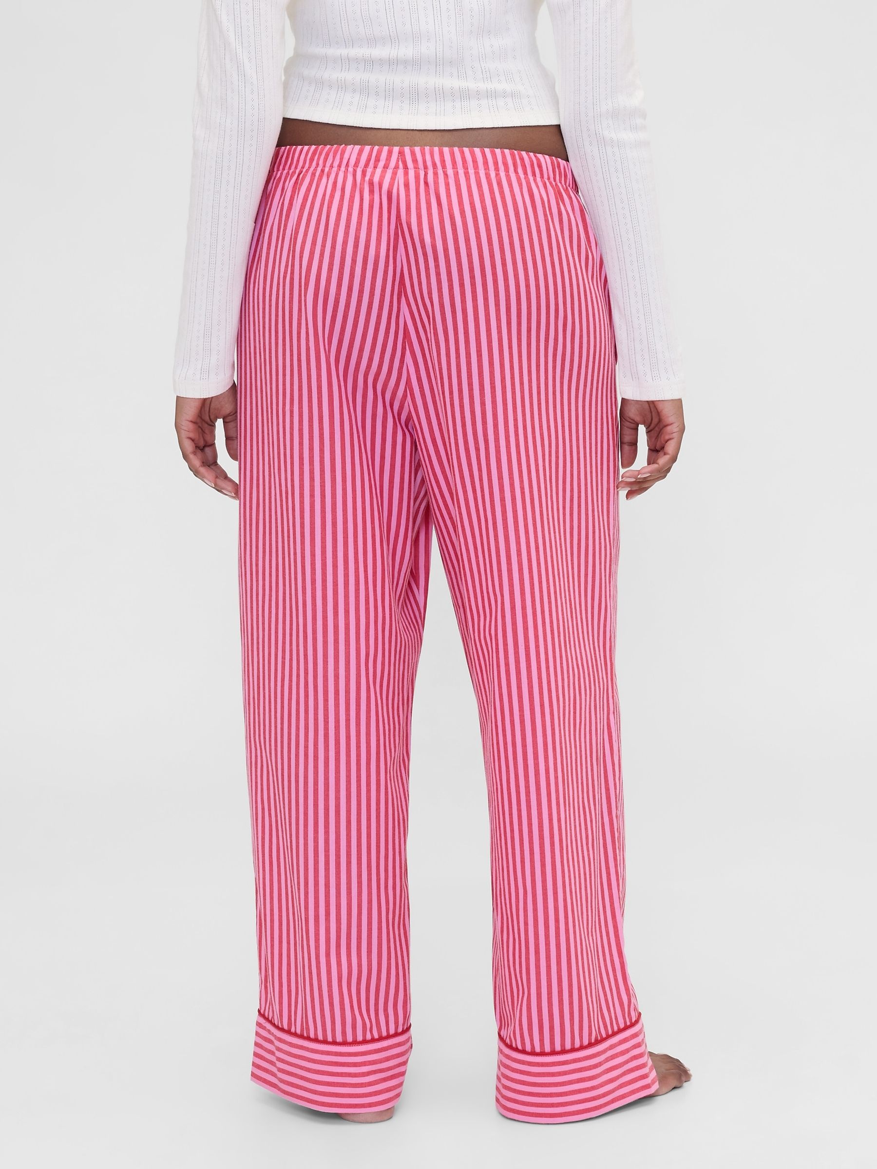 Gap X Summer Fridays Bright Pink/Red Relaxed Poplin Stripe Pyjama Bottoms - Image 2 of 7 Gap X Summer Fridays Bright Pink/Red Relaxed Poplin Stripe Pyjama Bottoms - Image 2 of 7