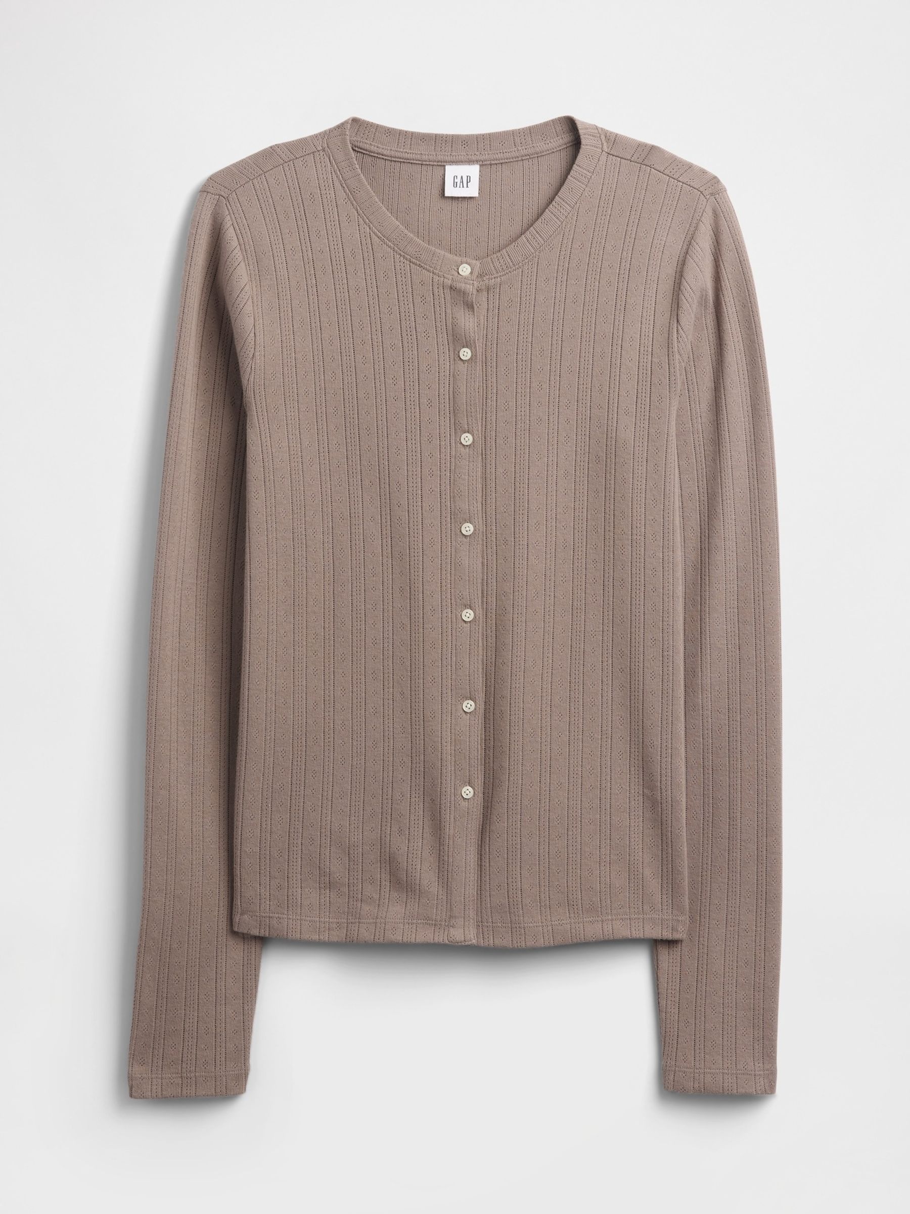Brown Pointelle Button-Up Top - Image 5 of 5 Brown Pointelle Button-Up Top - Image 5 of 5