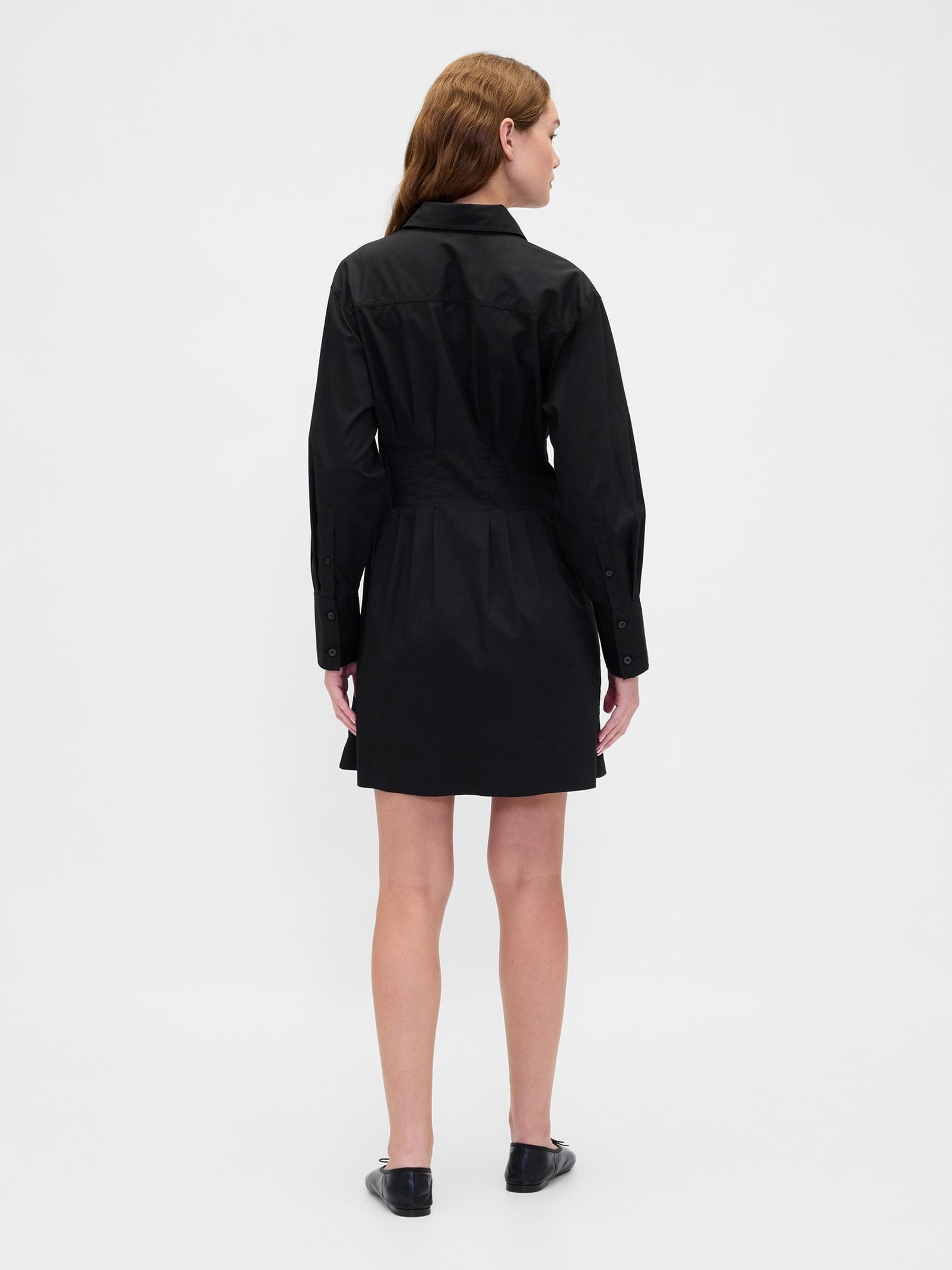 Black Pleated Mini Shirt Dress - Image 2 of 4