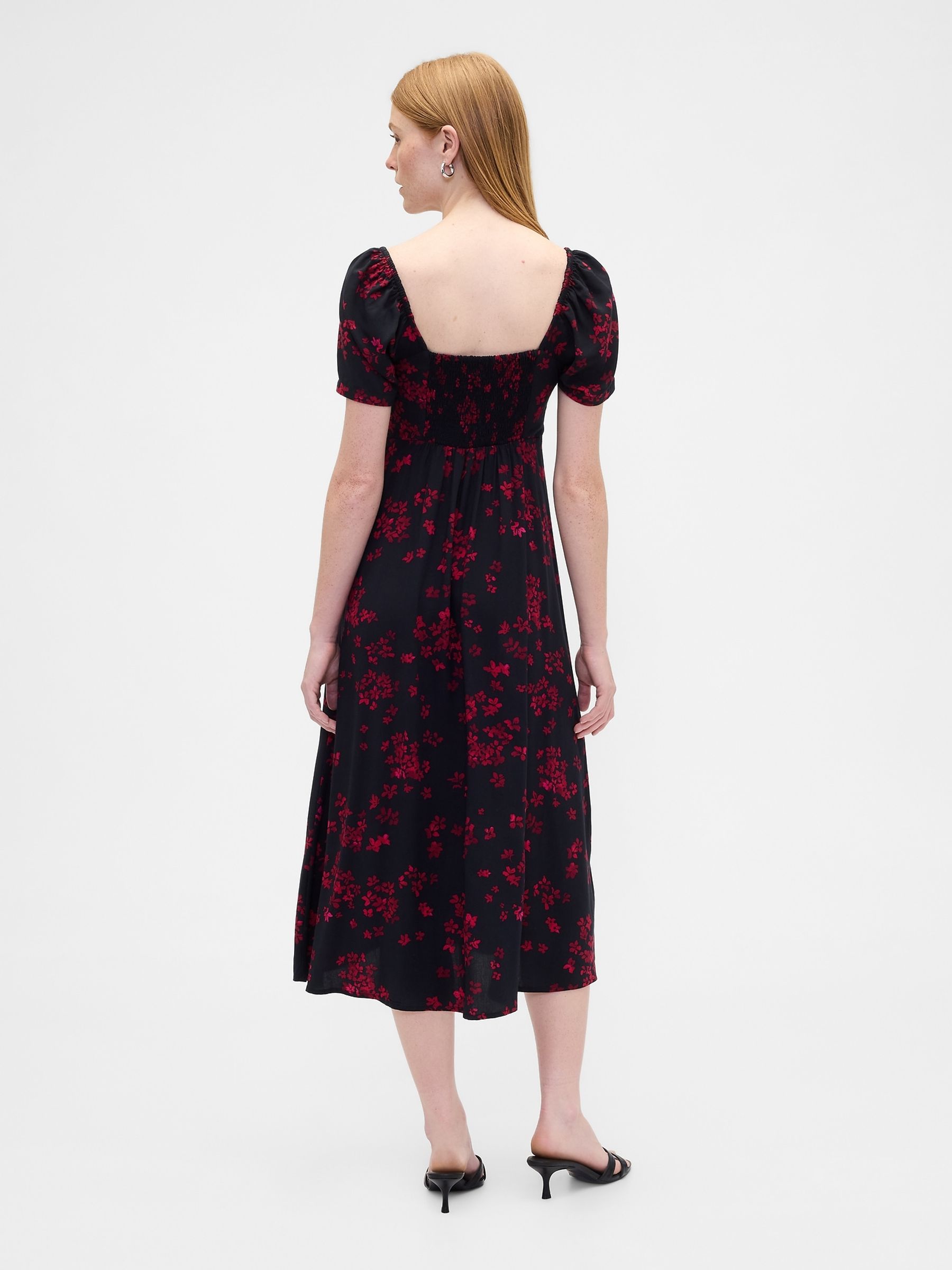 Black Puff Sleeve Midi Dress - Image 2 of 6 Black Puff Sleeve Midi Dress - Image 2 of 6