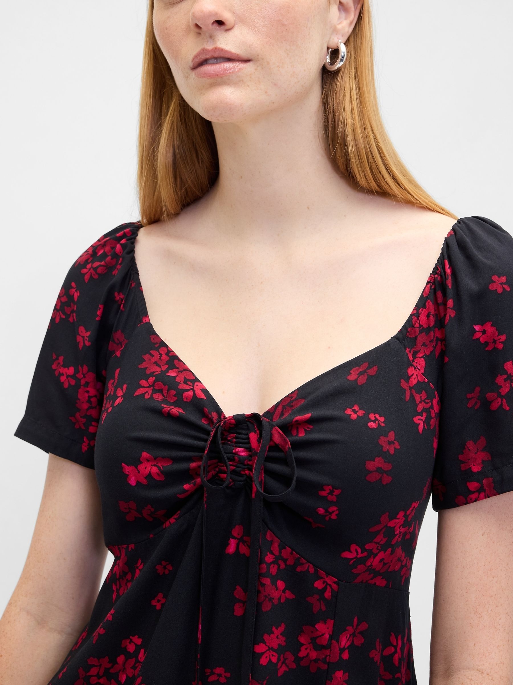 Black Puff Sleeve Midi Dress - Image 3 of 6