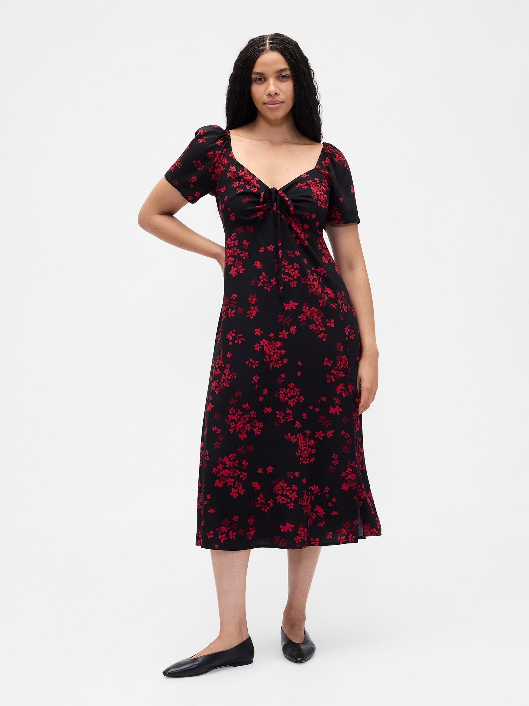 Black Puff Sleeve Midi Dress - Image 4 of 6