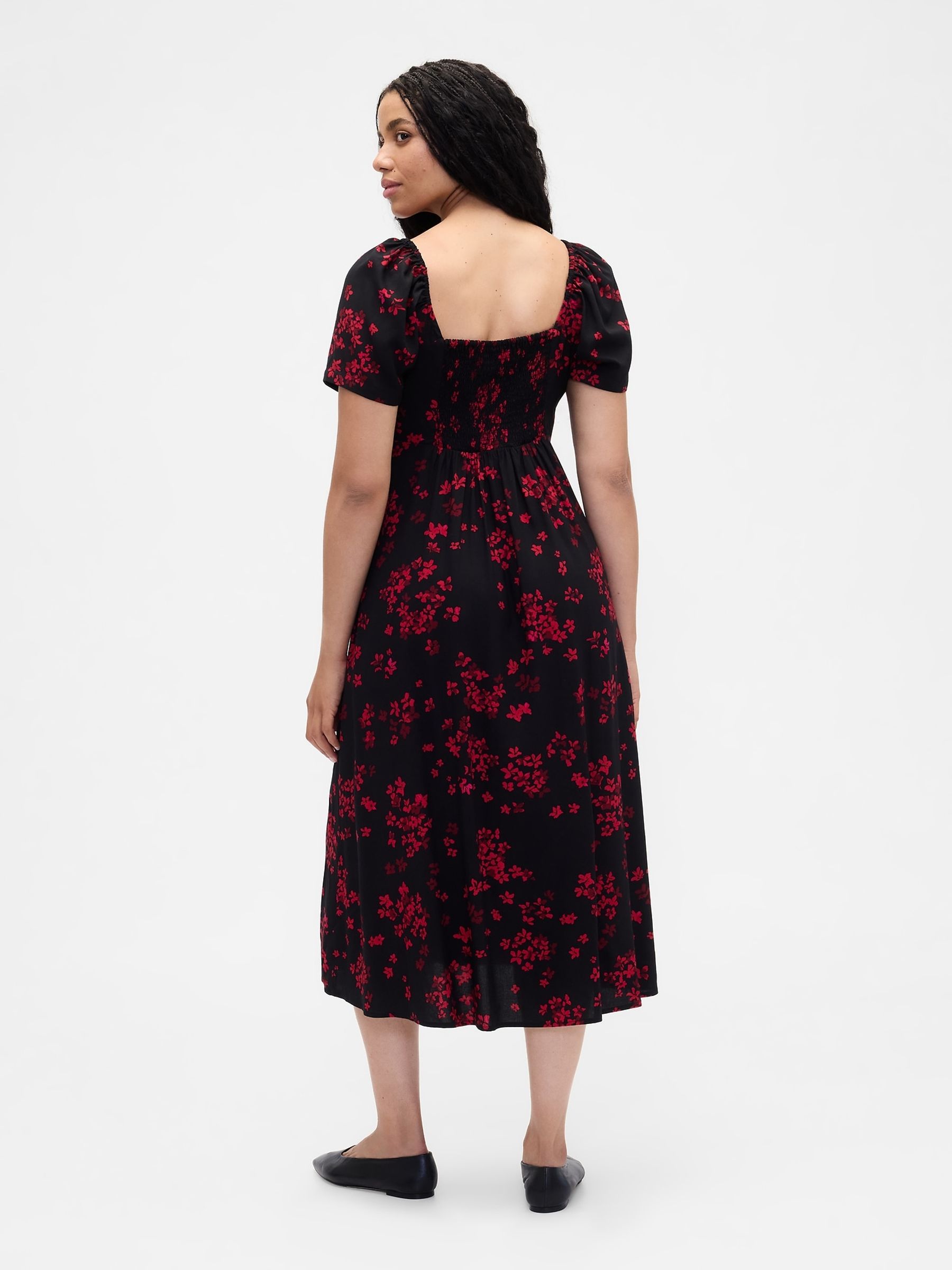 Black Puff Sleeve Midi Dress - Image 5 of 6