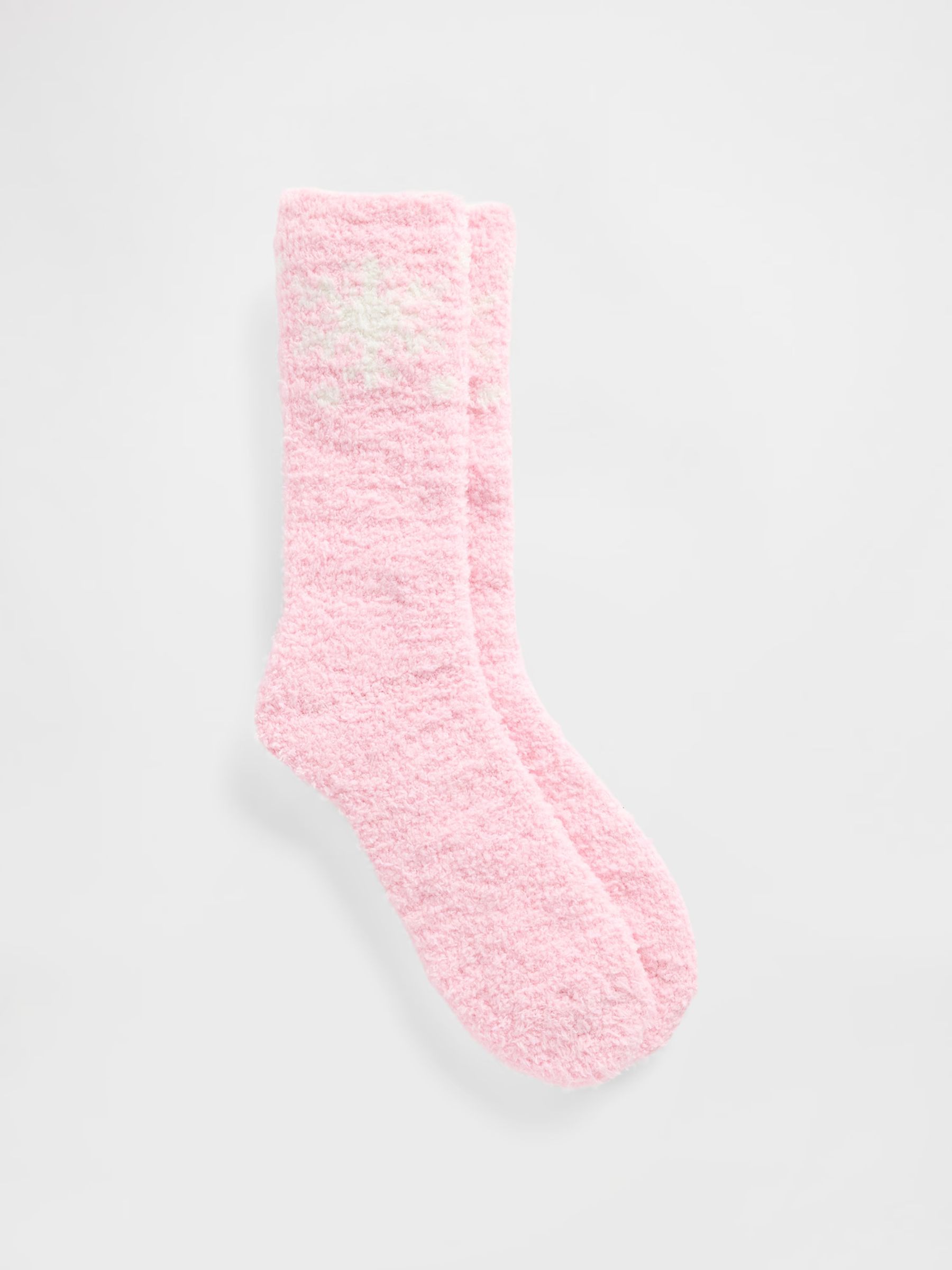 Cosy Light Pink Snowflake Adult Fluffy Socks - Image 1 of 1
