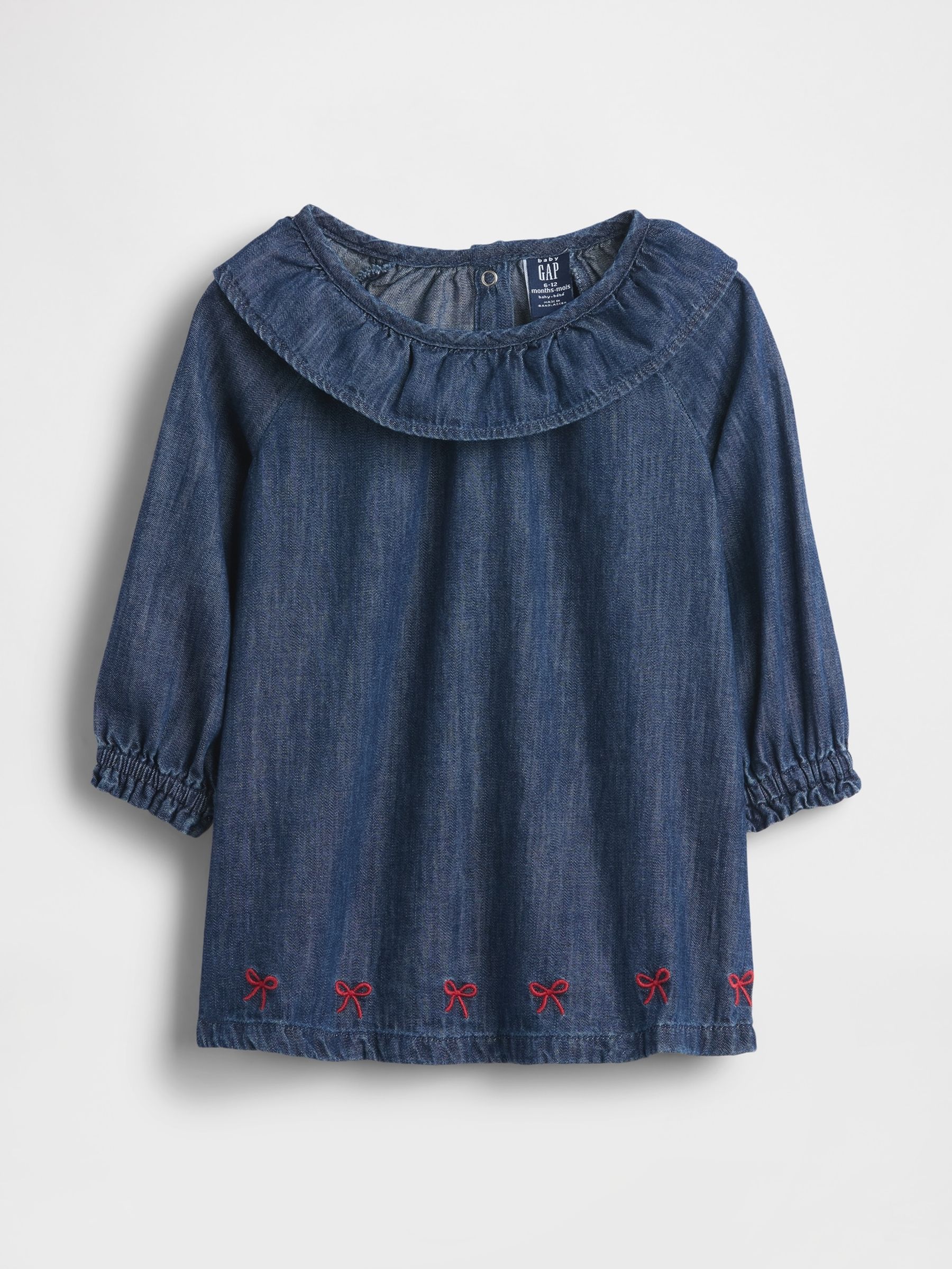 Blue Denim Ruffle Collar Dress (Newborn-24mths) - Image 1 of 3 Blue Denim Ruffle Collar Dress (Newborn-24mths) - Image 1 of 3