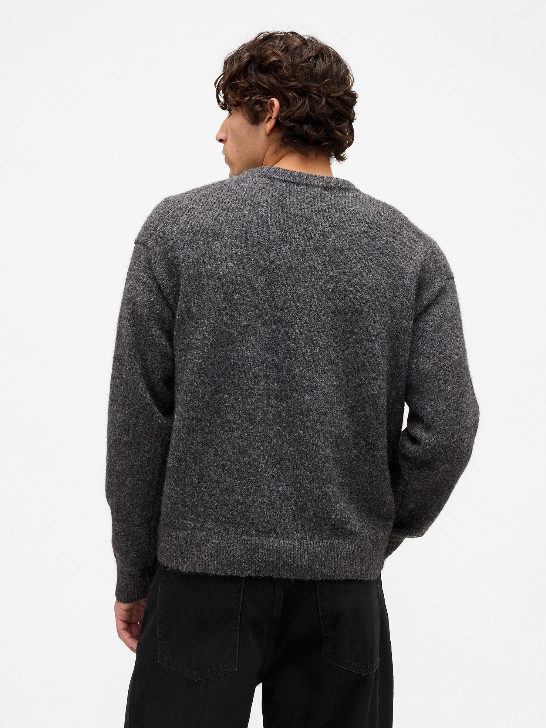 Grey Wool-Blend Relaxed Argyle Jumper - Image 2 of 4