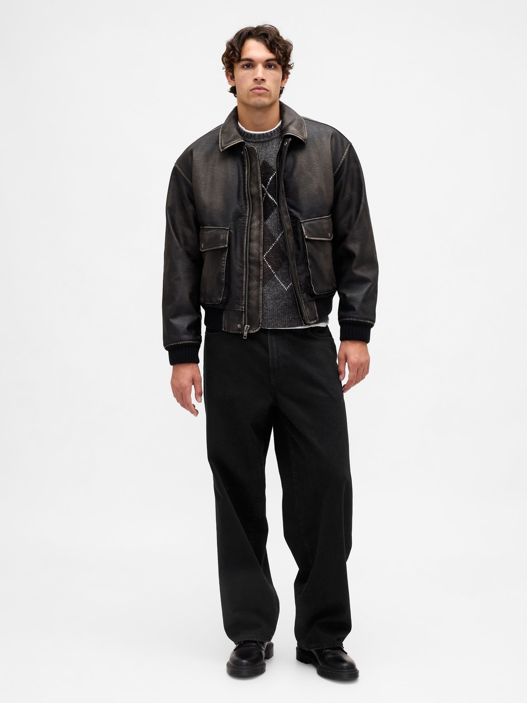 Grey Wool-Blend Relaxed Argyle Jumper - Image 3 of 4