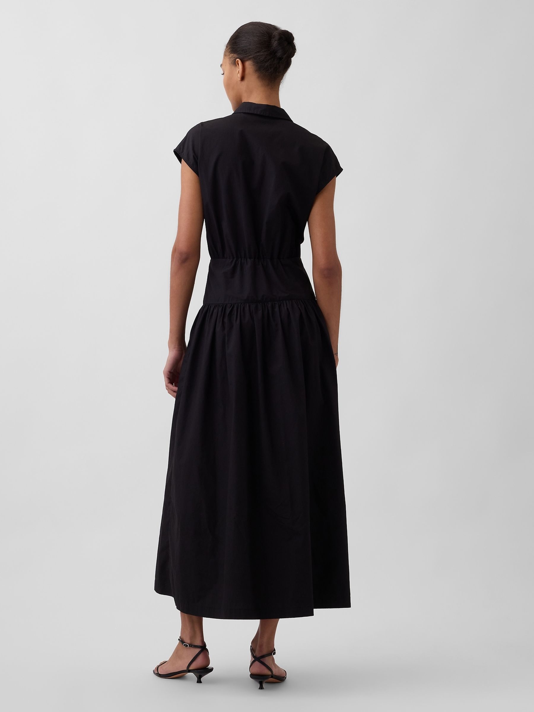 Black Poplin Drop-Waist Maxi Shirtdress - Image 2 of 4 Black Poplin Drop-Waist Maxi Shirtdress - Image 2 of 4