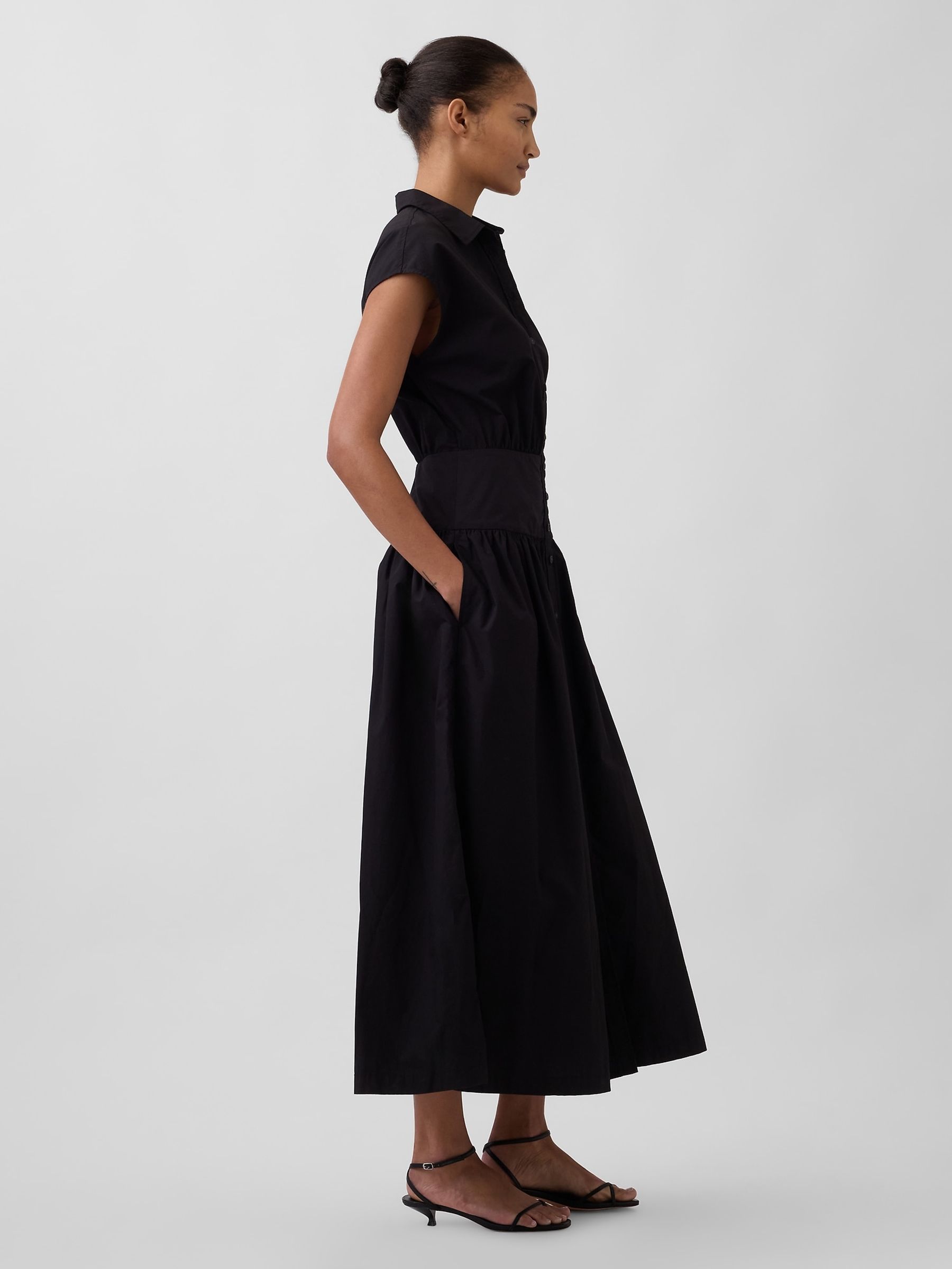 Black Poplin Drop-Waist Maxi Shirtdress - Image 3 of 4