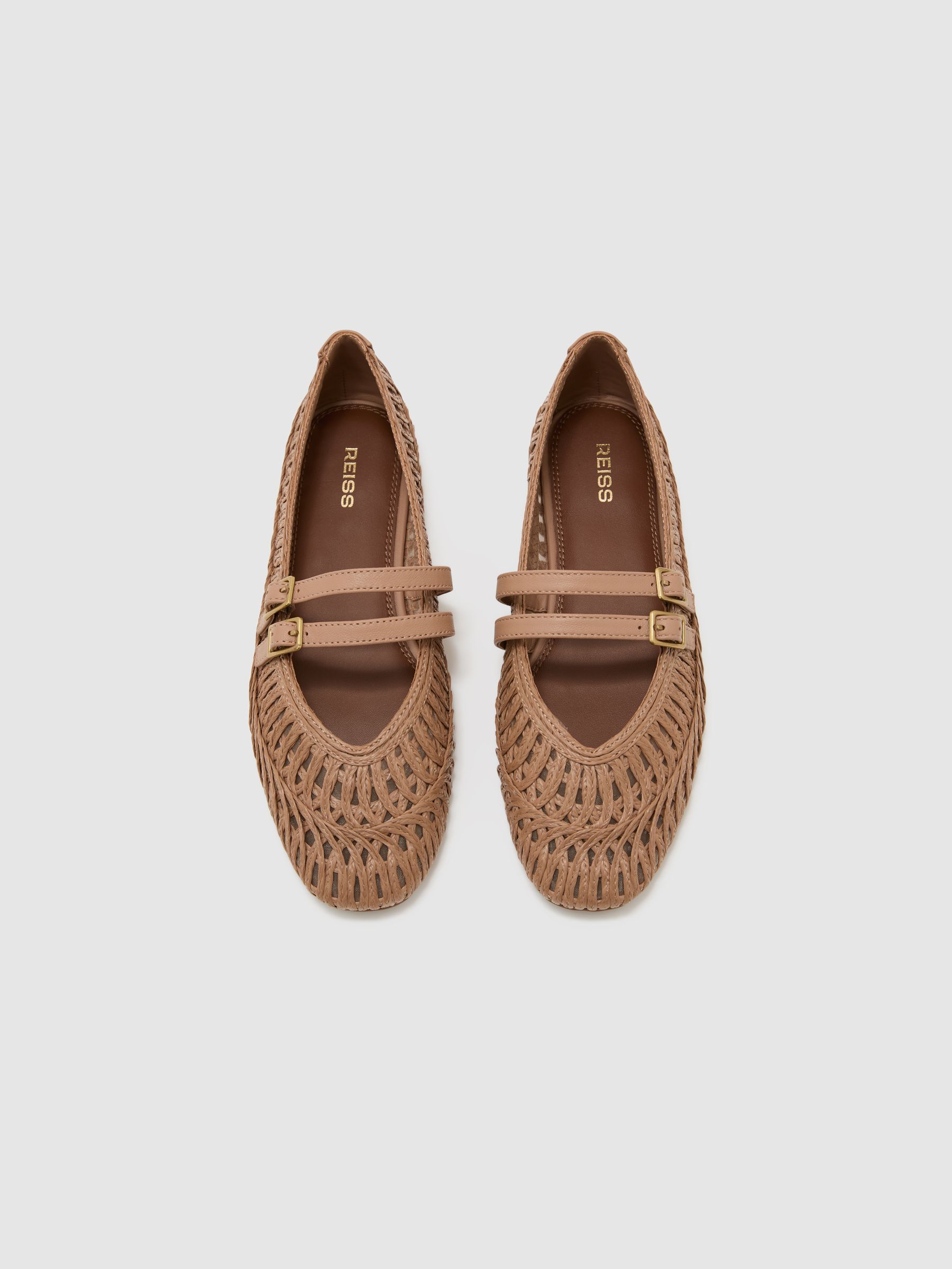 Raffia Leather-Strap Ballerina Flats in Neutral - Image 2 of 4
