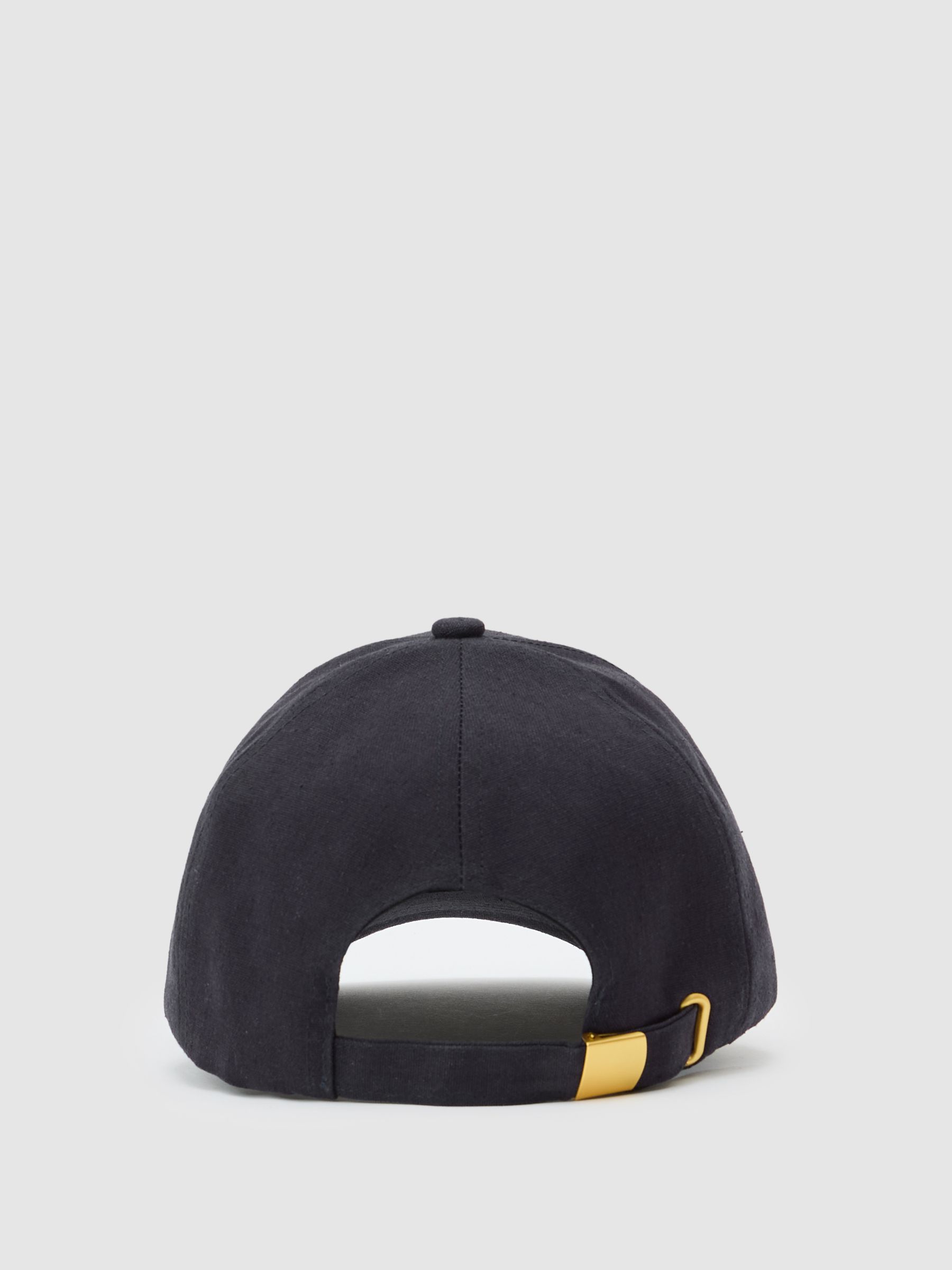 Woven Baseball Cap with Linen in Navy - Image 4 of 5