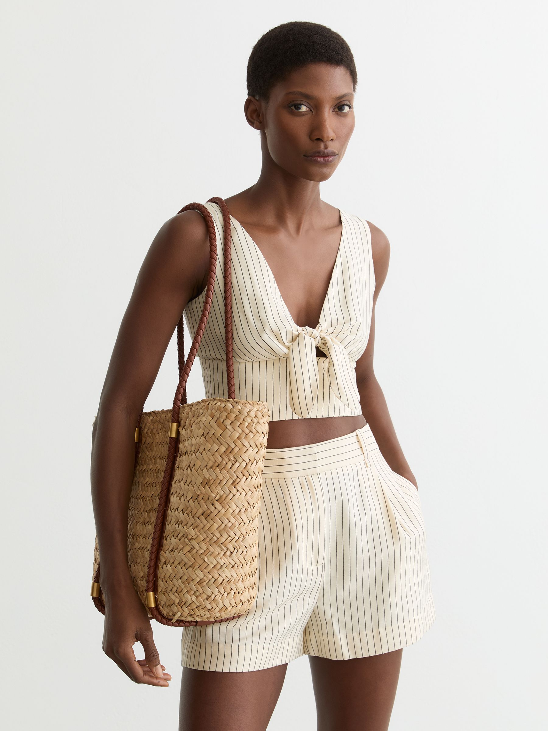 Raffia-Effect Braided-Strap Tote Bag in Natural - Image 1 of 6
