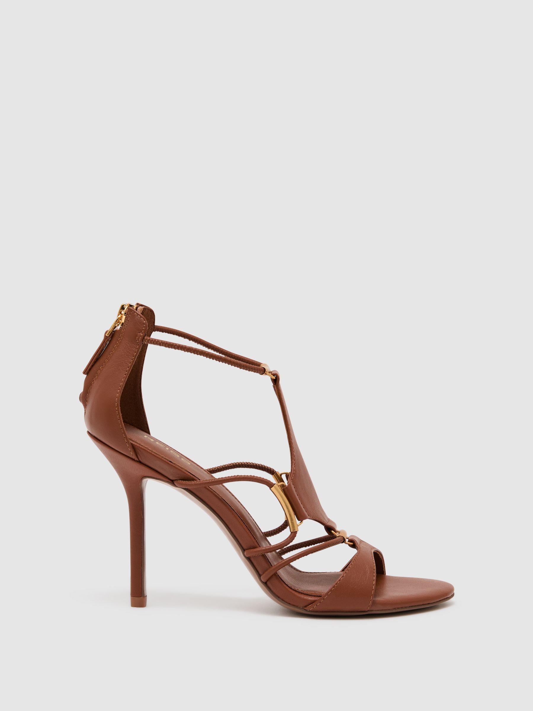 Leather Strappy Stiletto Sandals in Tan - image 5