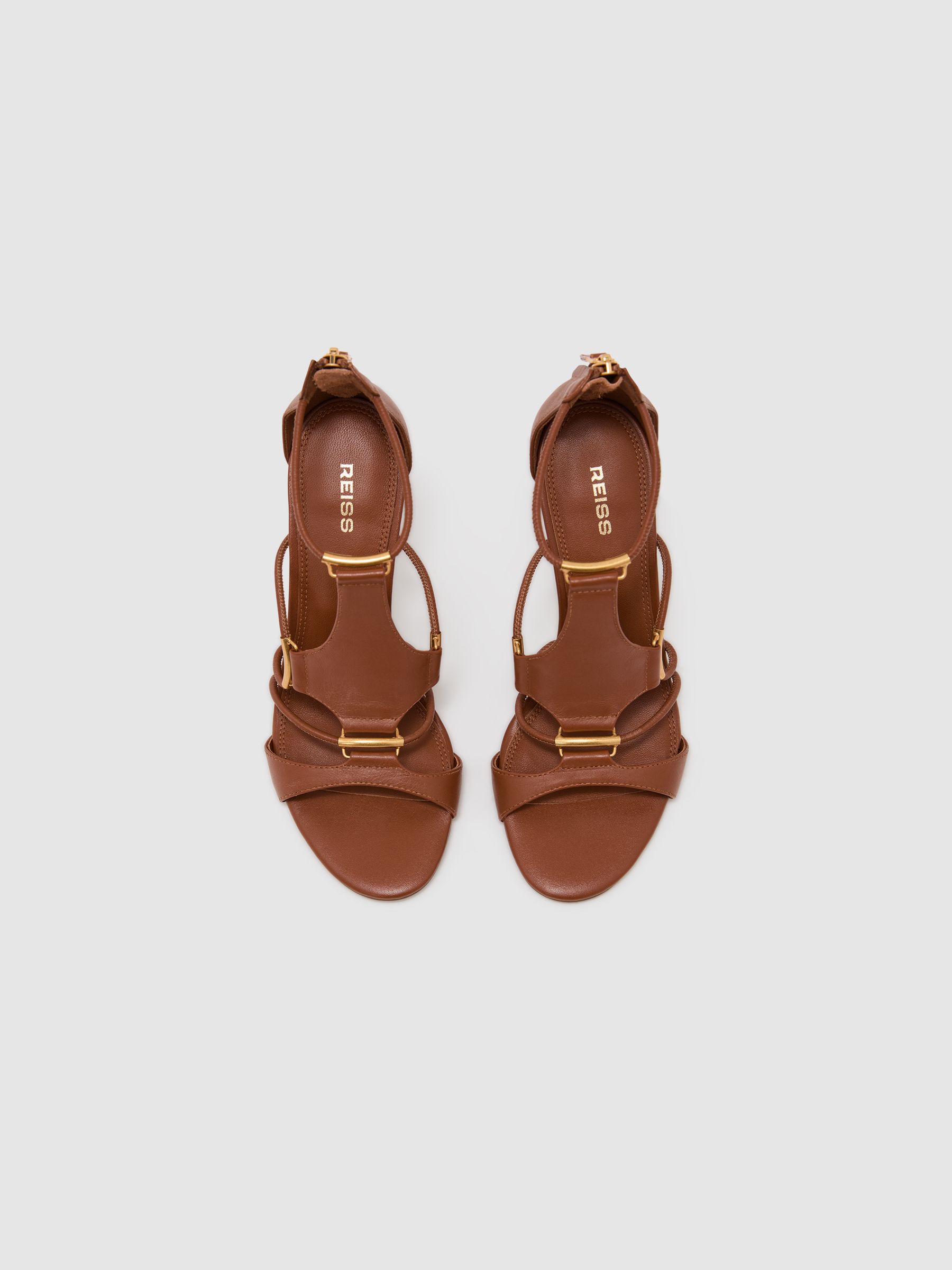 Sandales à talons aiguilles en cuir fauve à brides - Image 3 de 5