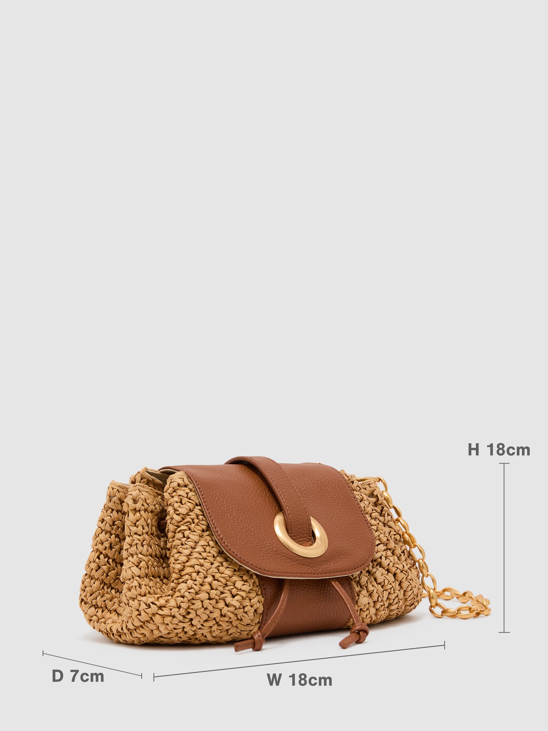 Raffia-Effect and Leather Shoulder Bag in Natural - Image 3 of 7