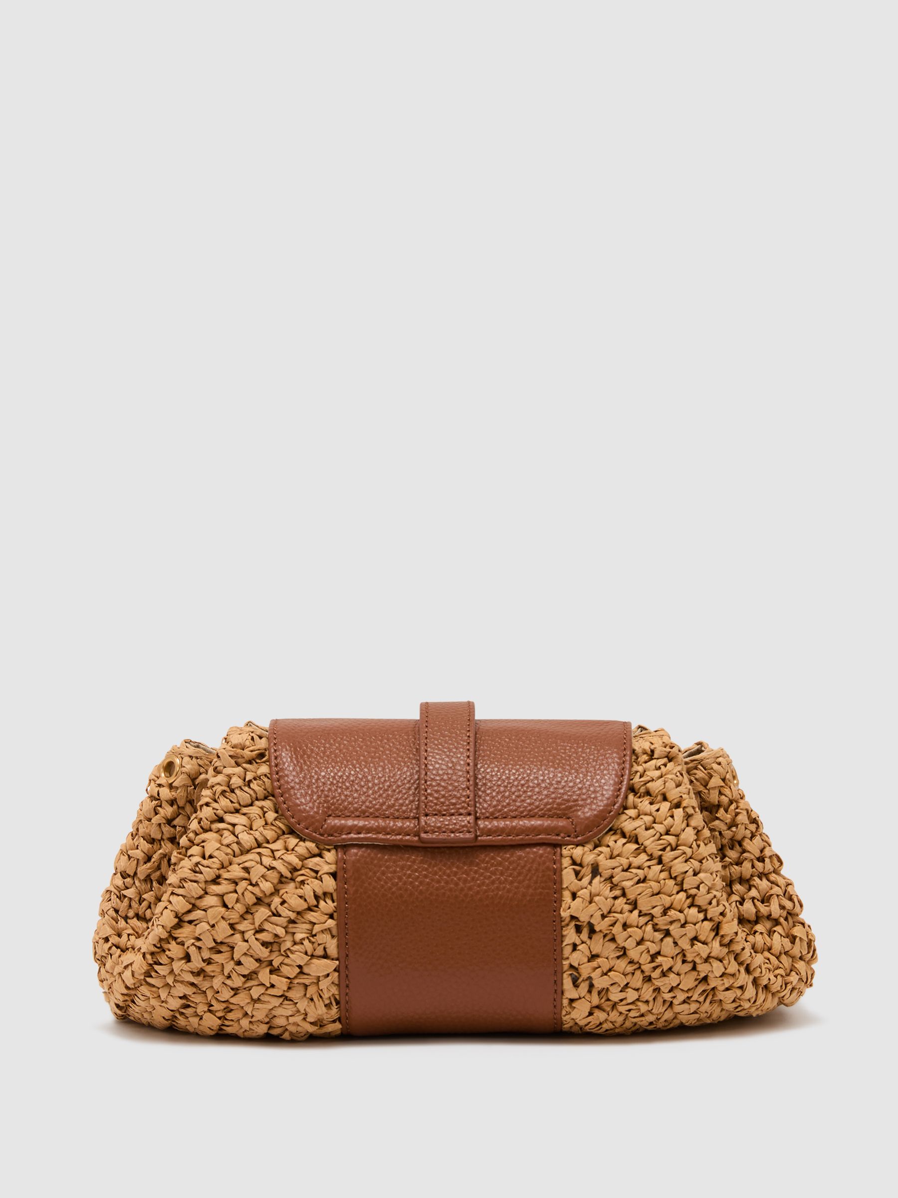 Raffia-Effect and Leather Shoulder Bag in Natural - image 2