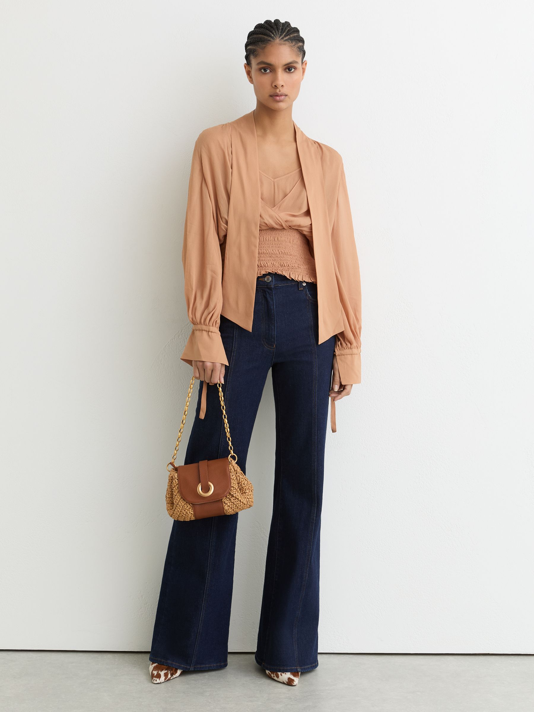 Raffia-Effect and Leather Shoulder Bag in Natural - image 3